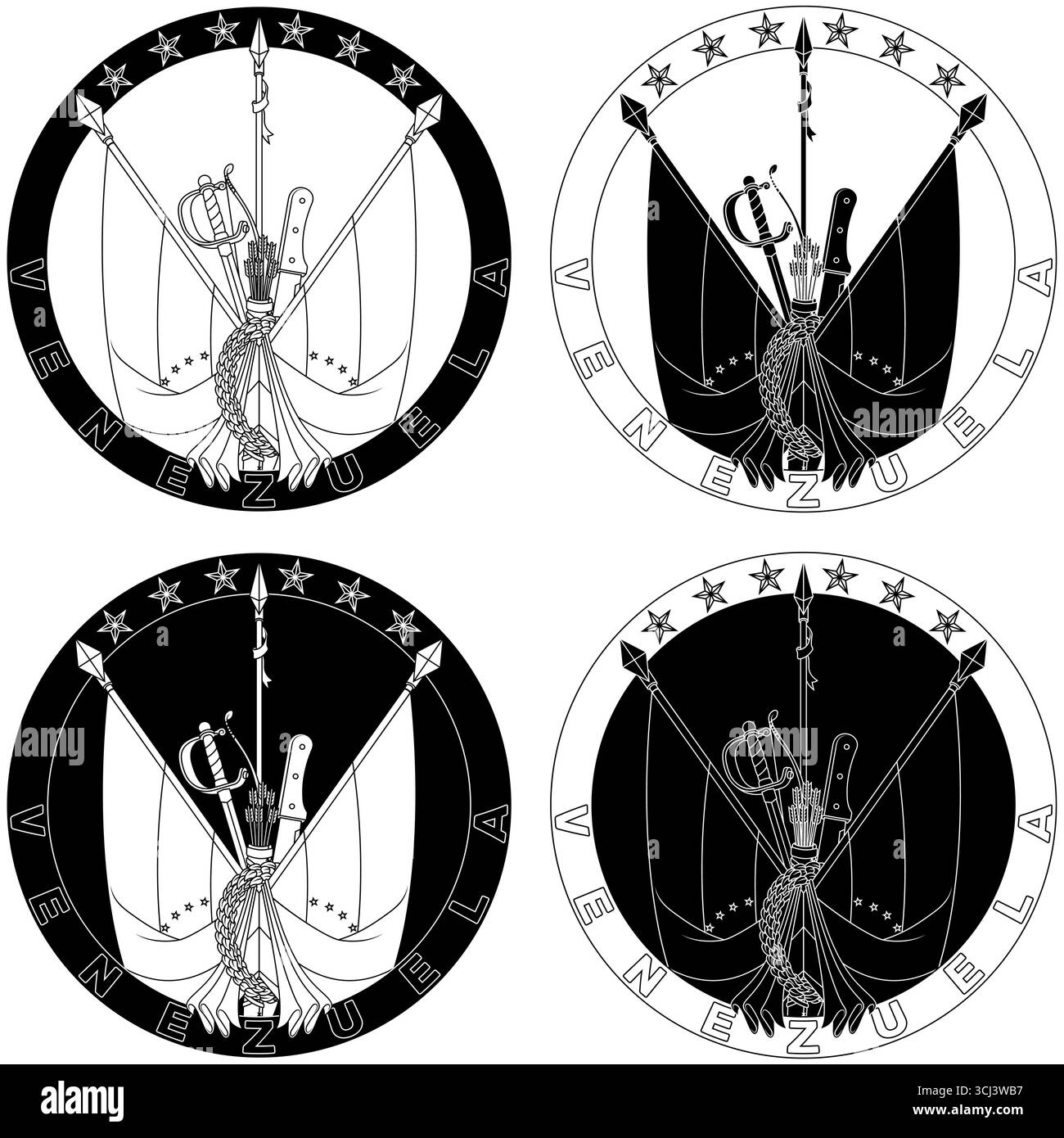 Symbole national du Venezuela, logo avec drapeau du Venezuela et armoiries de l'indépendance Illustration de Vecteur