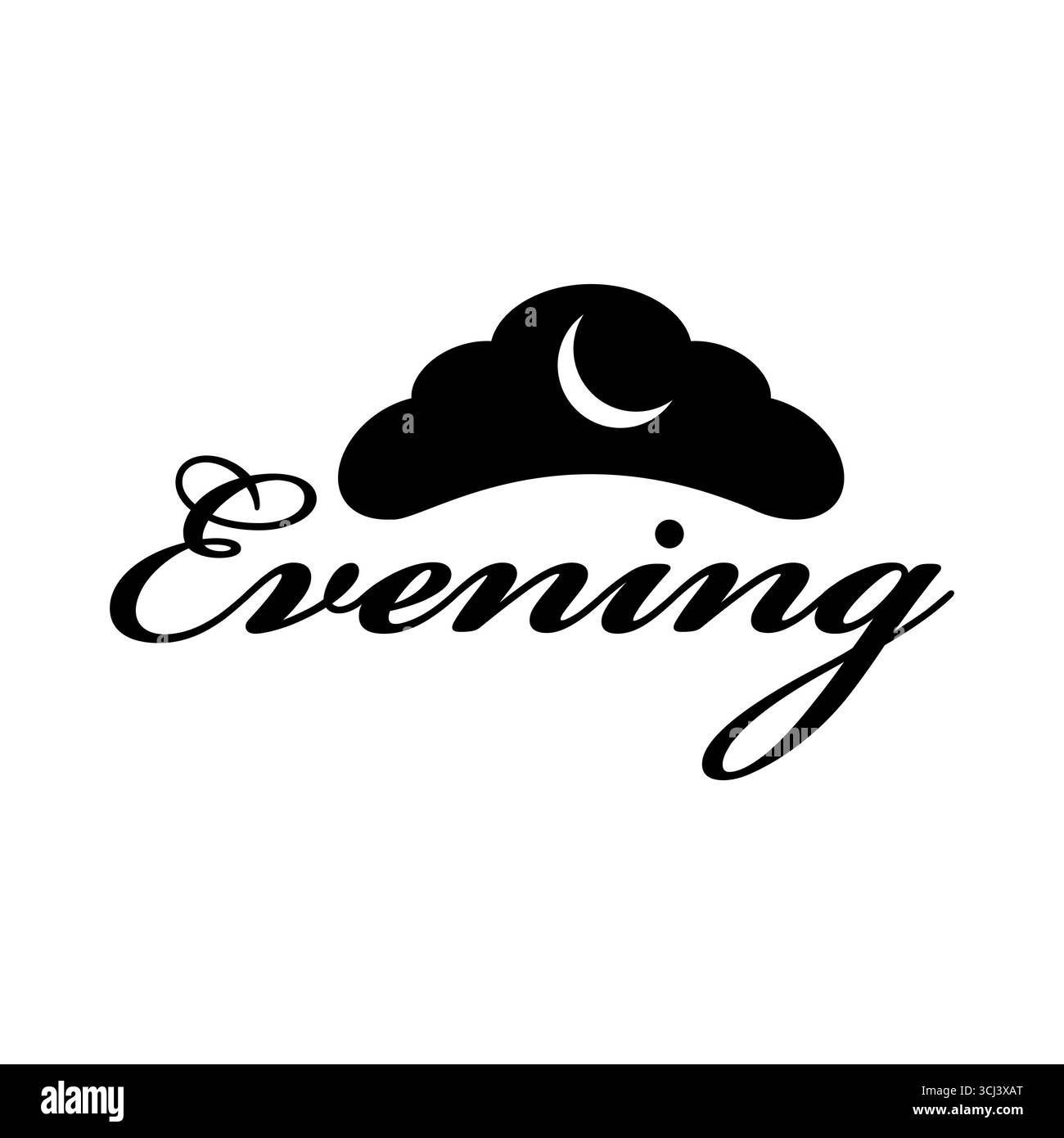 soir, nuit, crépuscule, crépuscule, lune, nuage, croissant, ciel, étoiles, serein, tranquille, calme, nocturne, silhouette, vecteur, icône, symbole, design, graphi Illustration de Vecteur