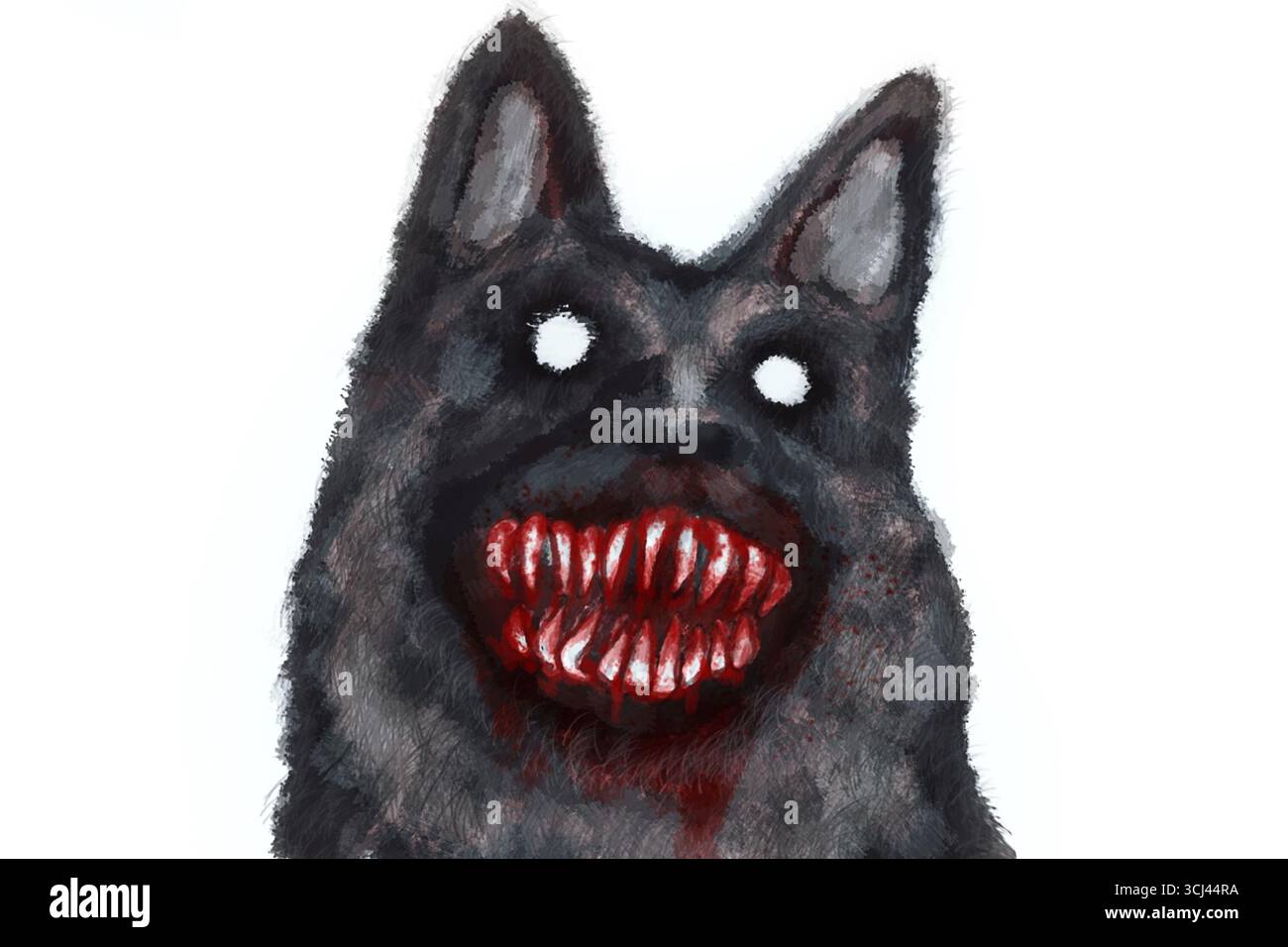 Chien souriant d'horreur effrayant avec du sang et du Fang, concept de décoration d'Halloween, effet de peinture à l'aquarelle Banque D'Images