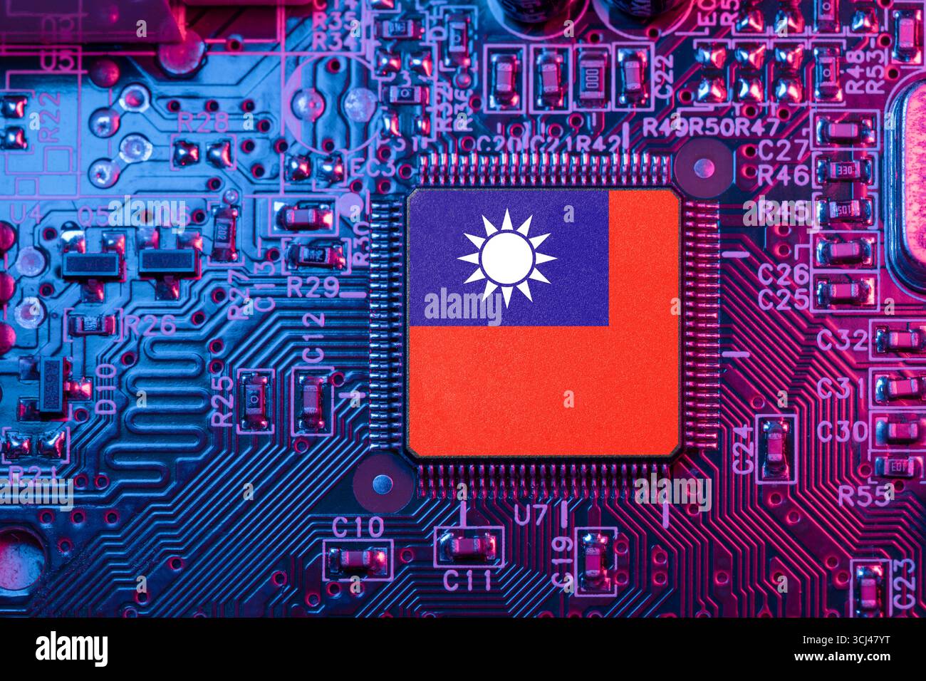 Japan on Computer Chip pour le concept de guerre à puce japonaise. Fabricants de puces nationaux, part de marché de Microchip sur le fabricant de puces de carte mère et la chaîne d'approvisionnement. Banque D'Images