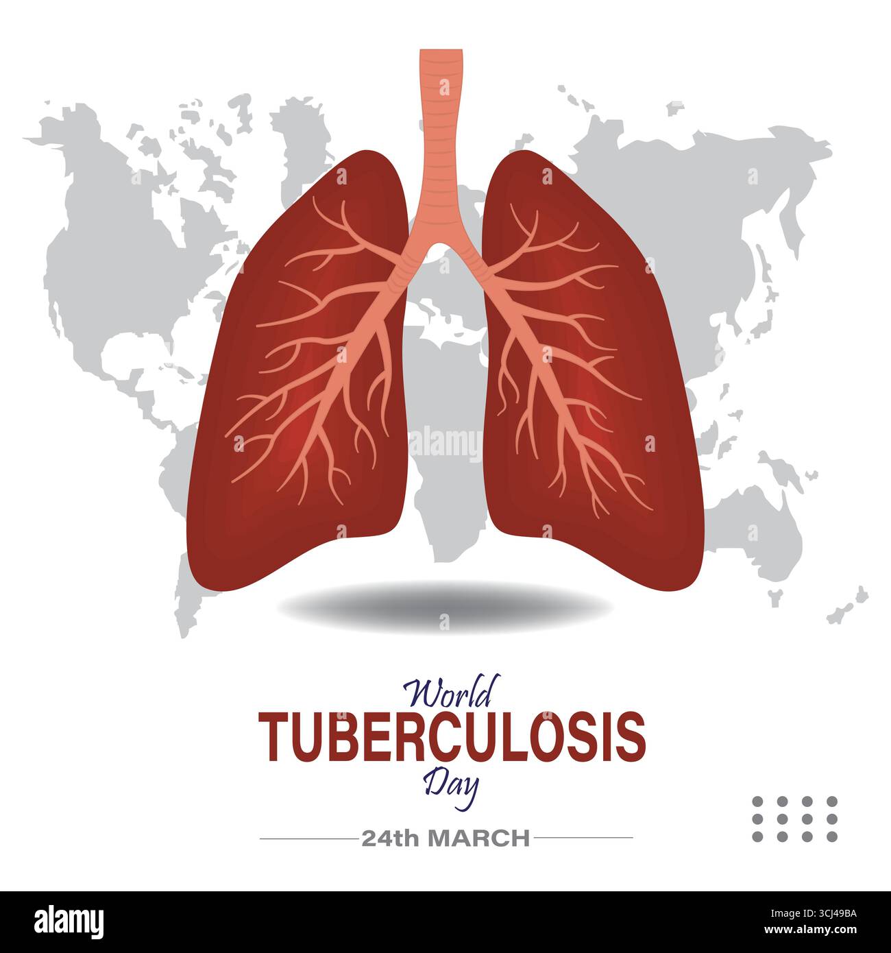 Affiche de sensibilisation à la Journée mondiale de la tuberculose avec illustration des poumons humains et contexte de santé mondiale, observée le 24 mars. Illustration de Vecteur
