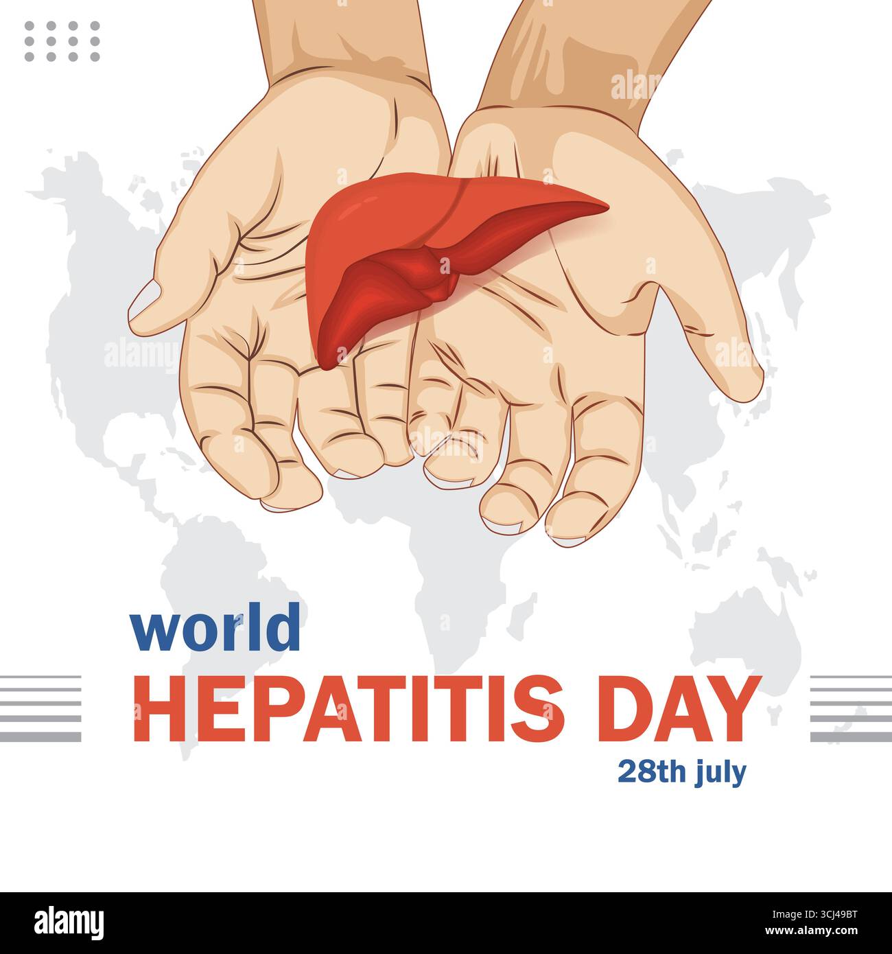 Affiche de sensibilisation à la Journée mondiale de l'hépatite avec des mains humaines tenant une illustration du foie, campagne mondiale de santé le 28 juillet. Illustration de Vecteur