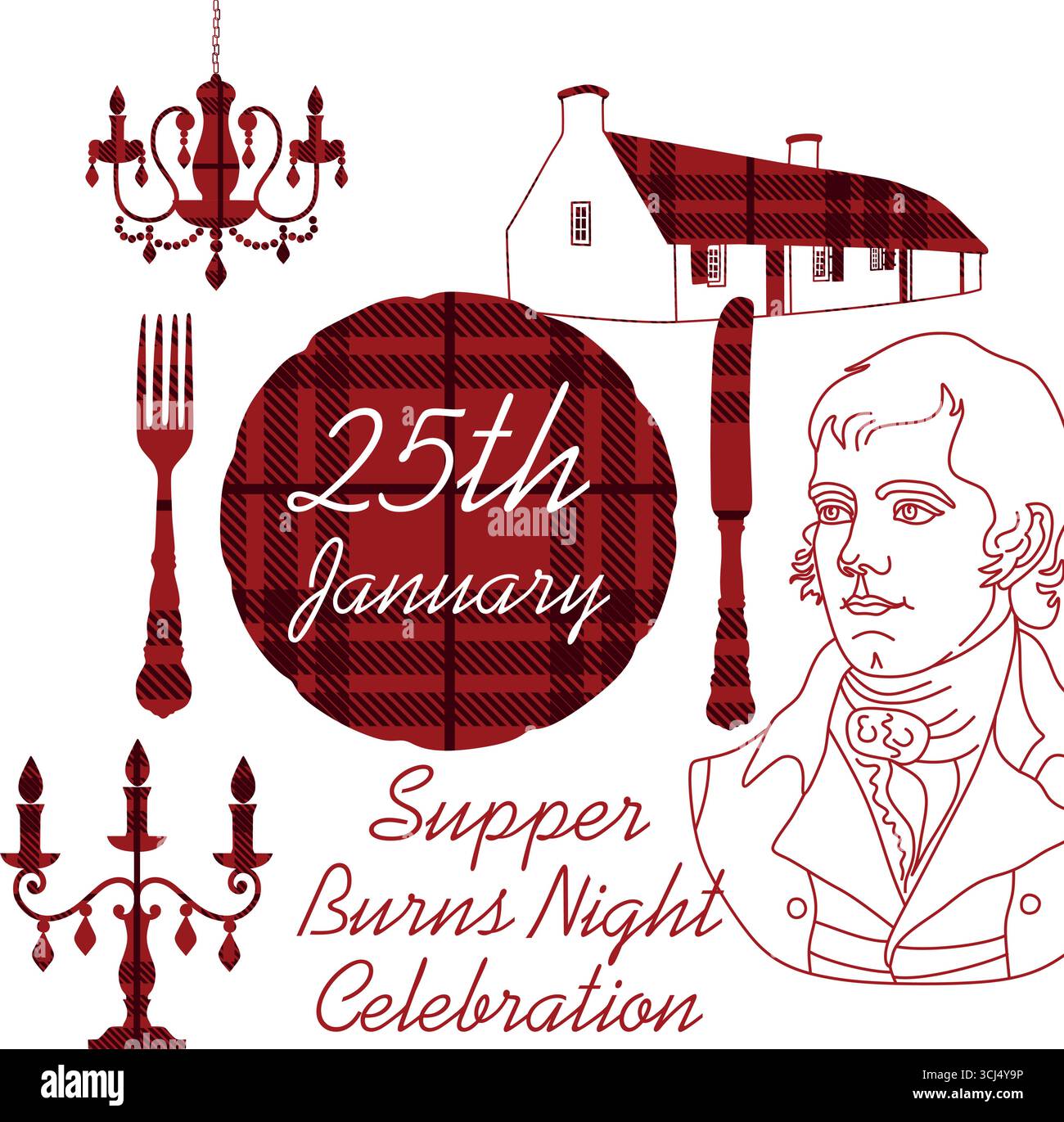 Robert Burns Night 25 janvier, Royaume-Uni Écosse fond vintage invitation illustration Illustration de Vecteur