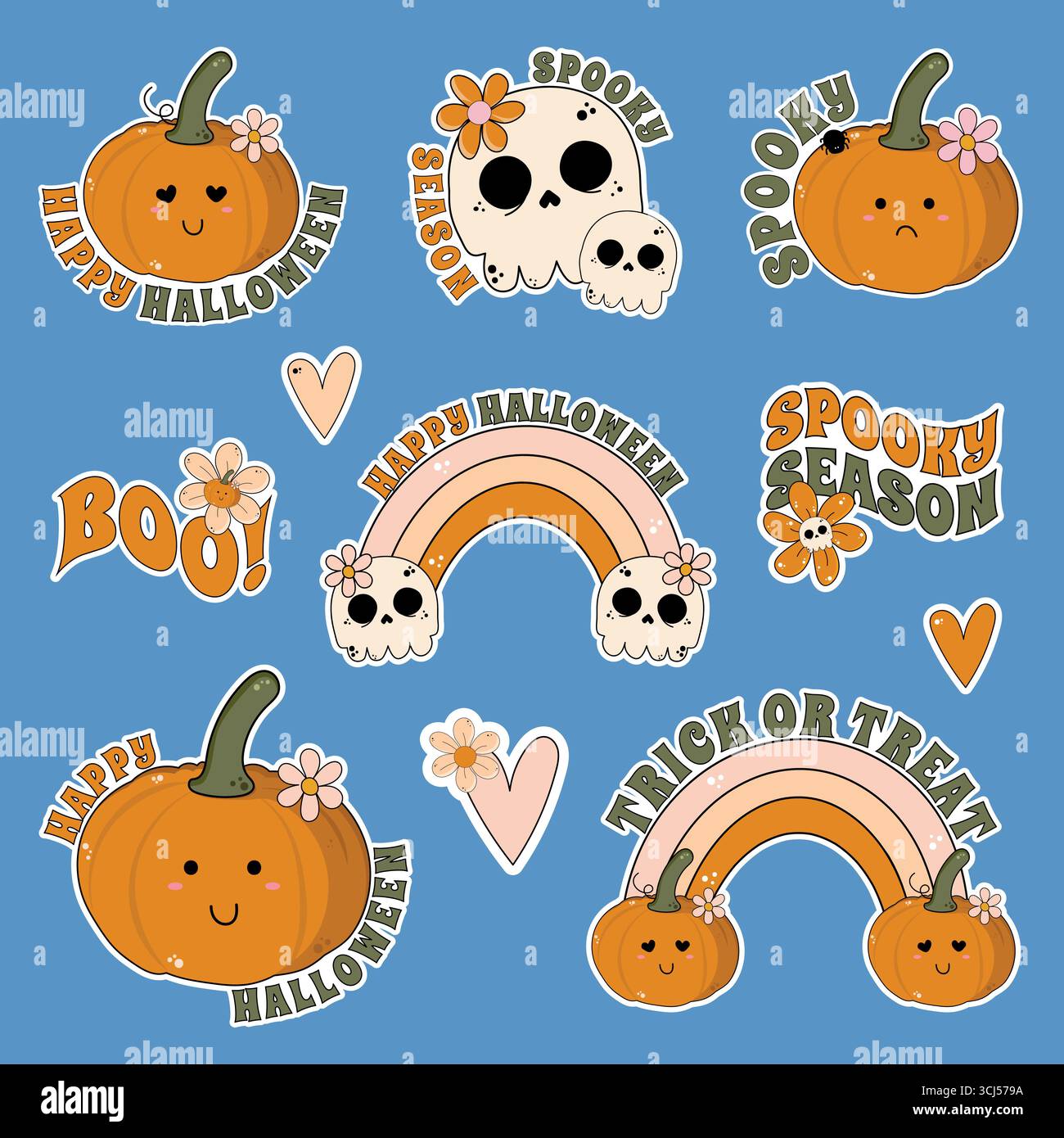 Lot d'autocollants Halloween mignons Illustration de Vecteur