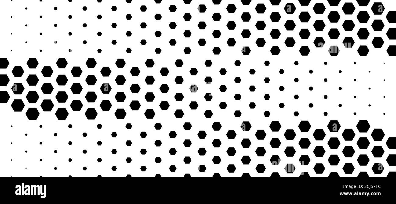 Motif abstrait en nid d'abeilles hexagonal noir blanc. Fond géométrique futuriste pour IA, blockchain, cybersécurité, science, biologie, moléculaire Illustration de Vecteur