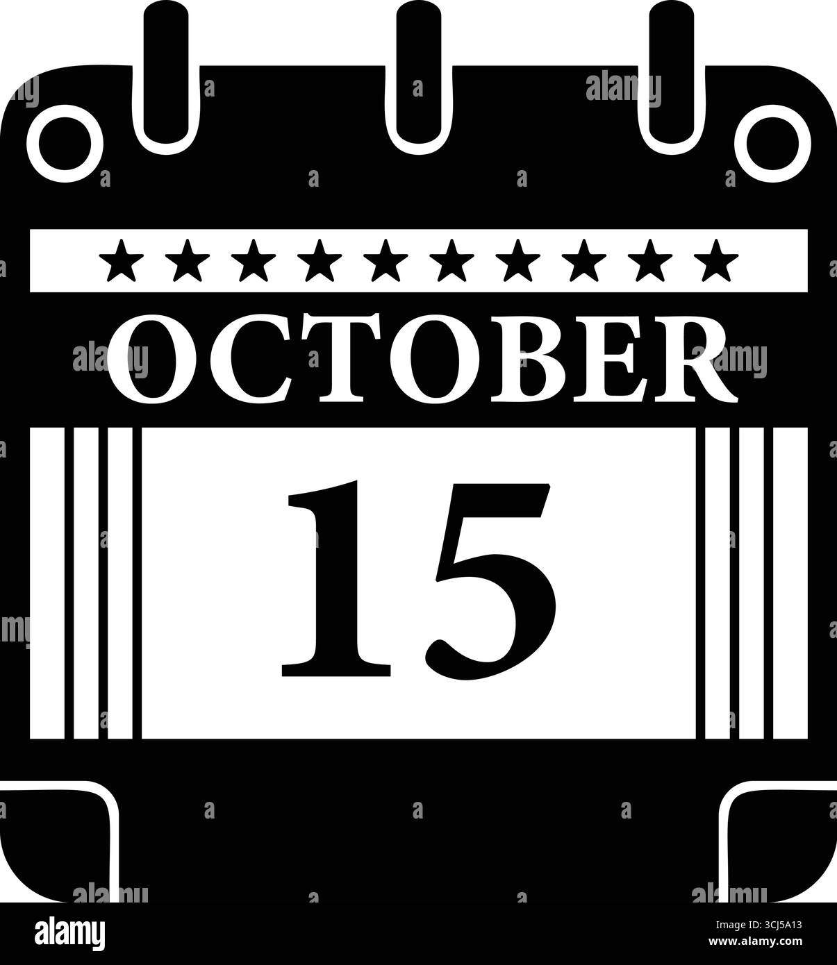 Icône de calendrier du 15 octobre – graphique de date en noir et blanc pour les événements Illustration de Vecteur