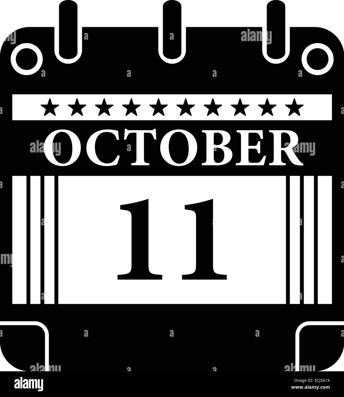 Icône du calendrier du 11 octobre – graphique de date en noir et blanc pour les événements Illustration de Vecteur