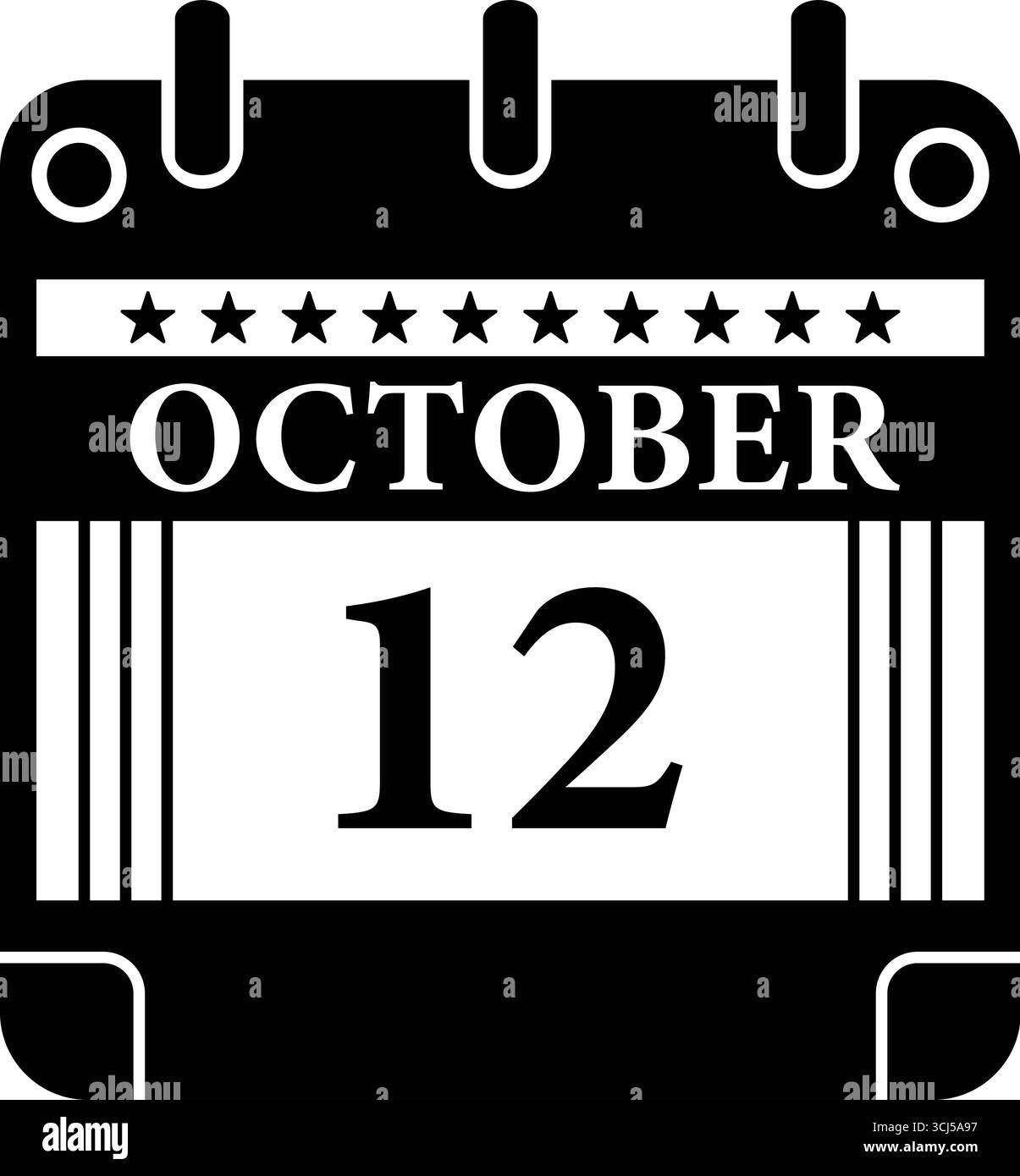 Icône du calendrier du 12 octobre – graphique de date en noir et blanc pour les événements Illustration de Vecteur