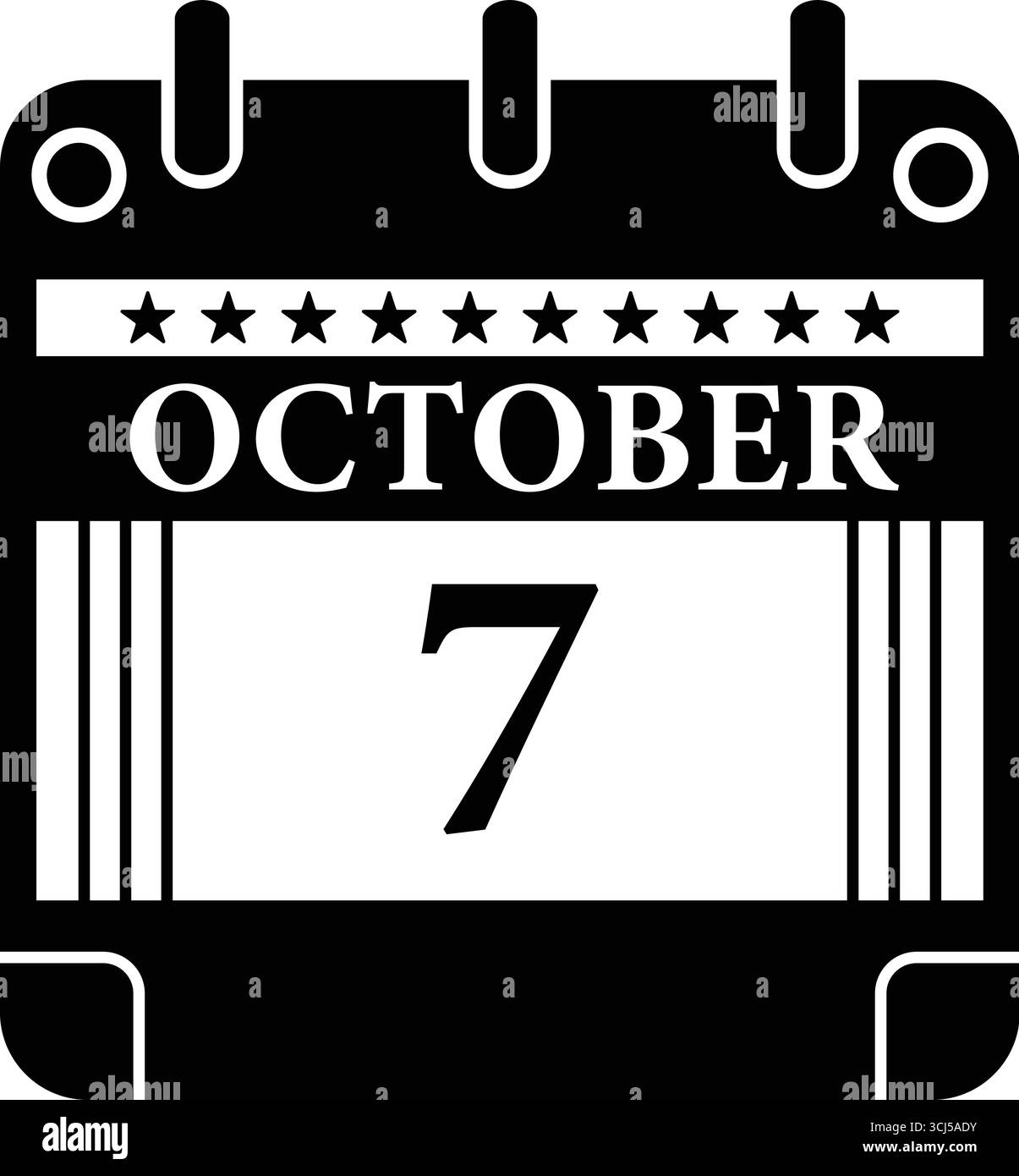 Icône calendrier du 7 octobre – graphique de date noir et blanc pour les événements Illustration de Vecteur