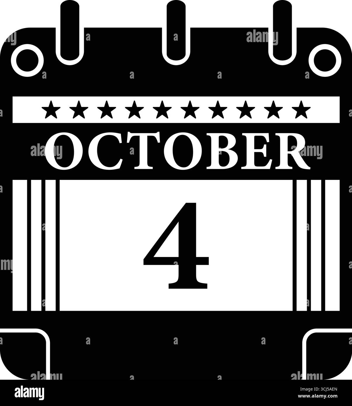 Icône calendrier du 4 octobre – graphique de date noir et blanc pour les événements Illustration de Vecteur