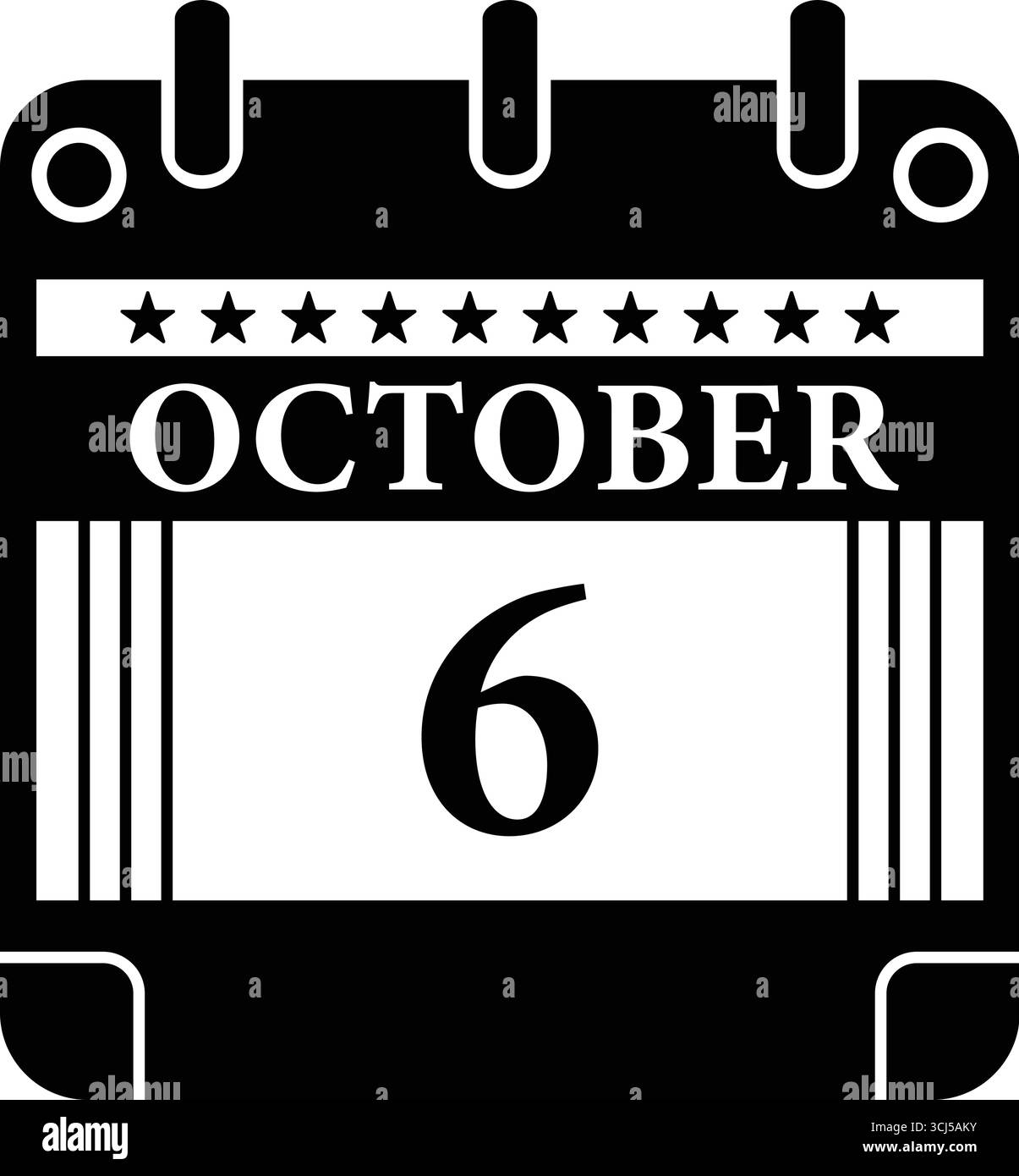 Icône calendrier du 6 octobre – graphique de date noir et blanc pour les événements Illustration de Vecteur