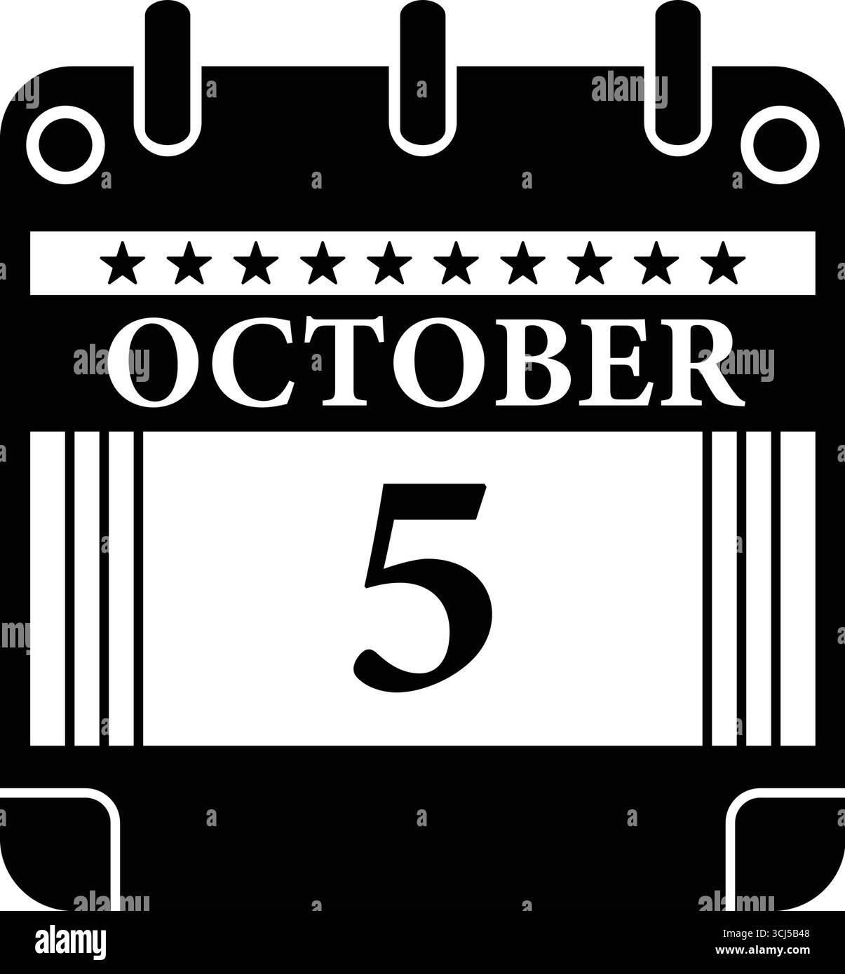 Icône du calendrier du 5 octobre – graphique de date en noir et blanc pour les événements Illustration de Vecteur