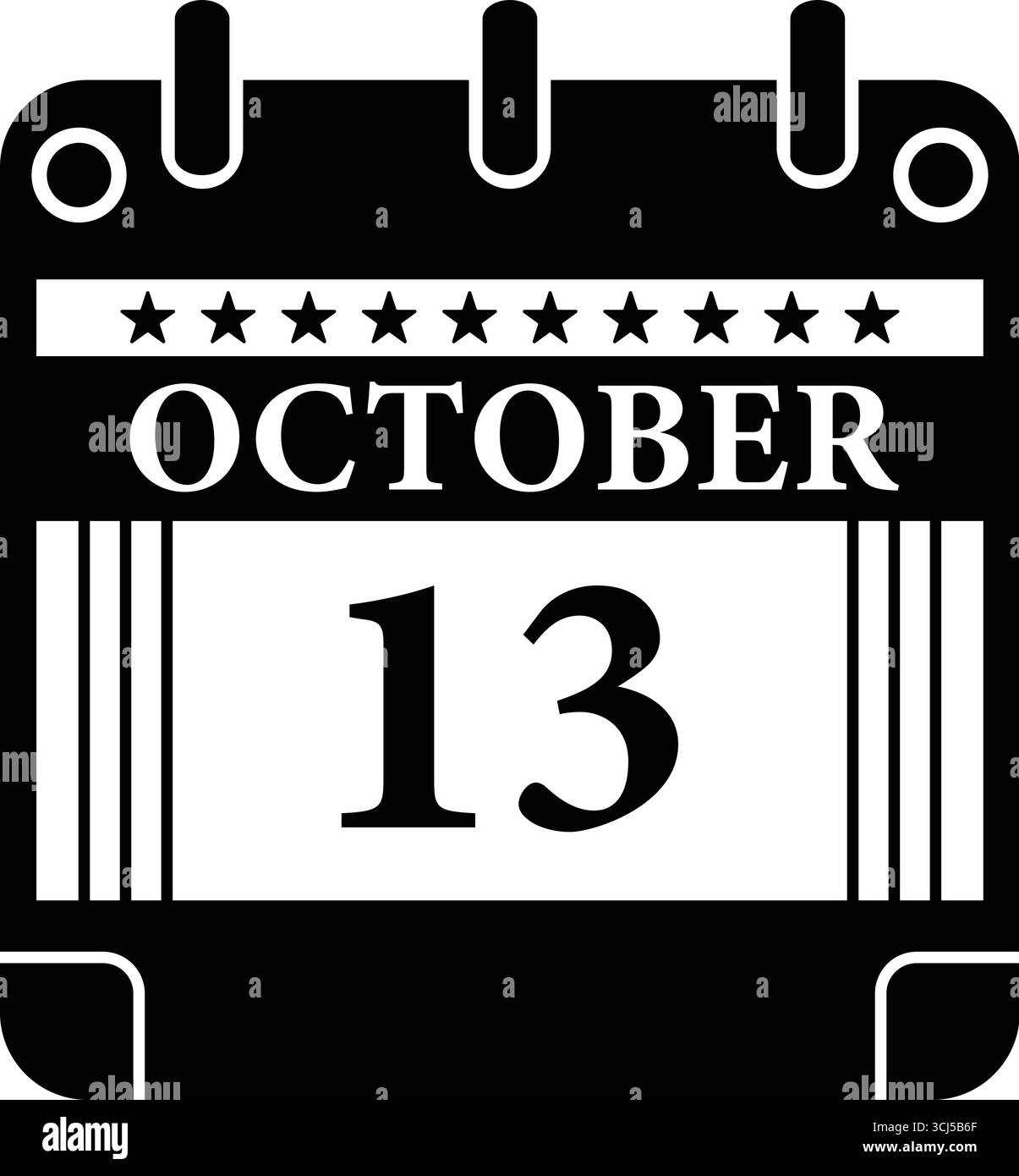 Icône calendrier du 13 octobre – graphique de date noir et blanc pour les événements Illustration de Vecteur