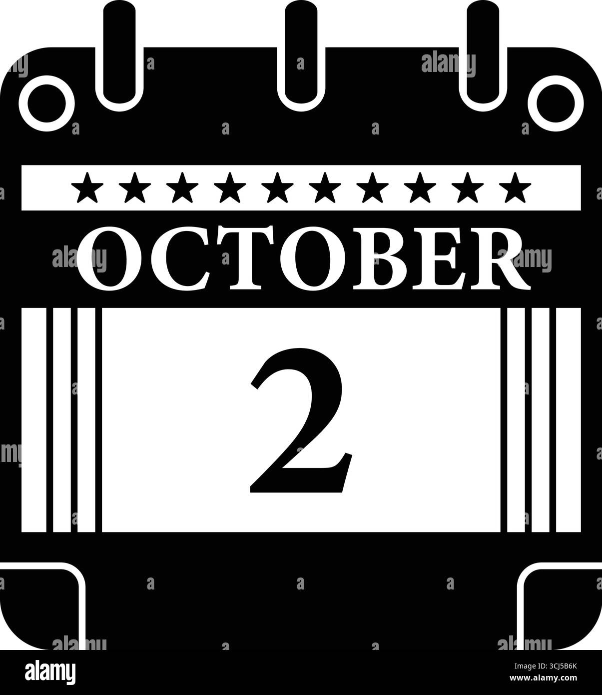 Icône calendrier du 2 octobre – graphique de date noir et blanc pour les événements Illustration de Vecteur