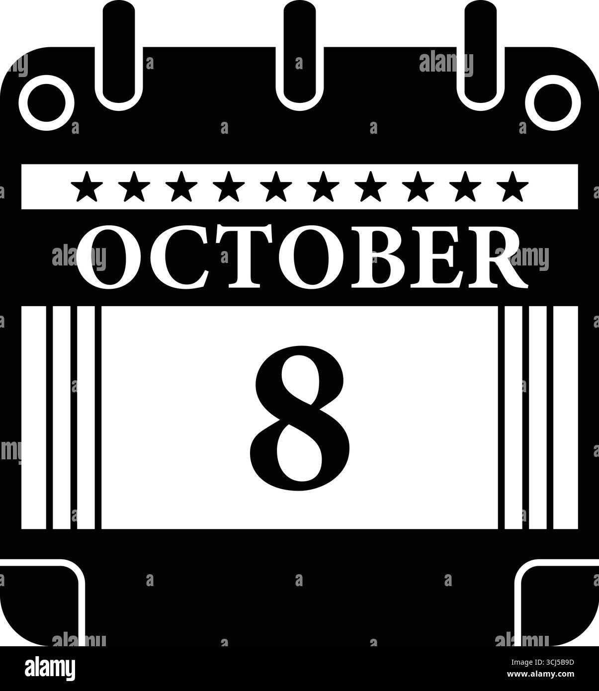 Icône calendrier du 8 octobre – graphique de date noir et blanc pour les événements Illustration de Vecteur