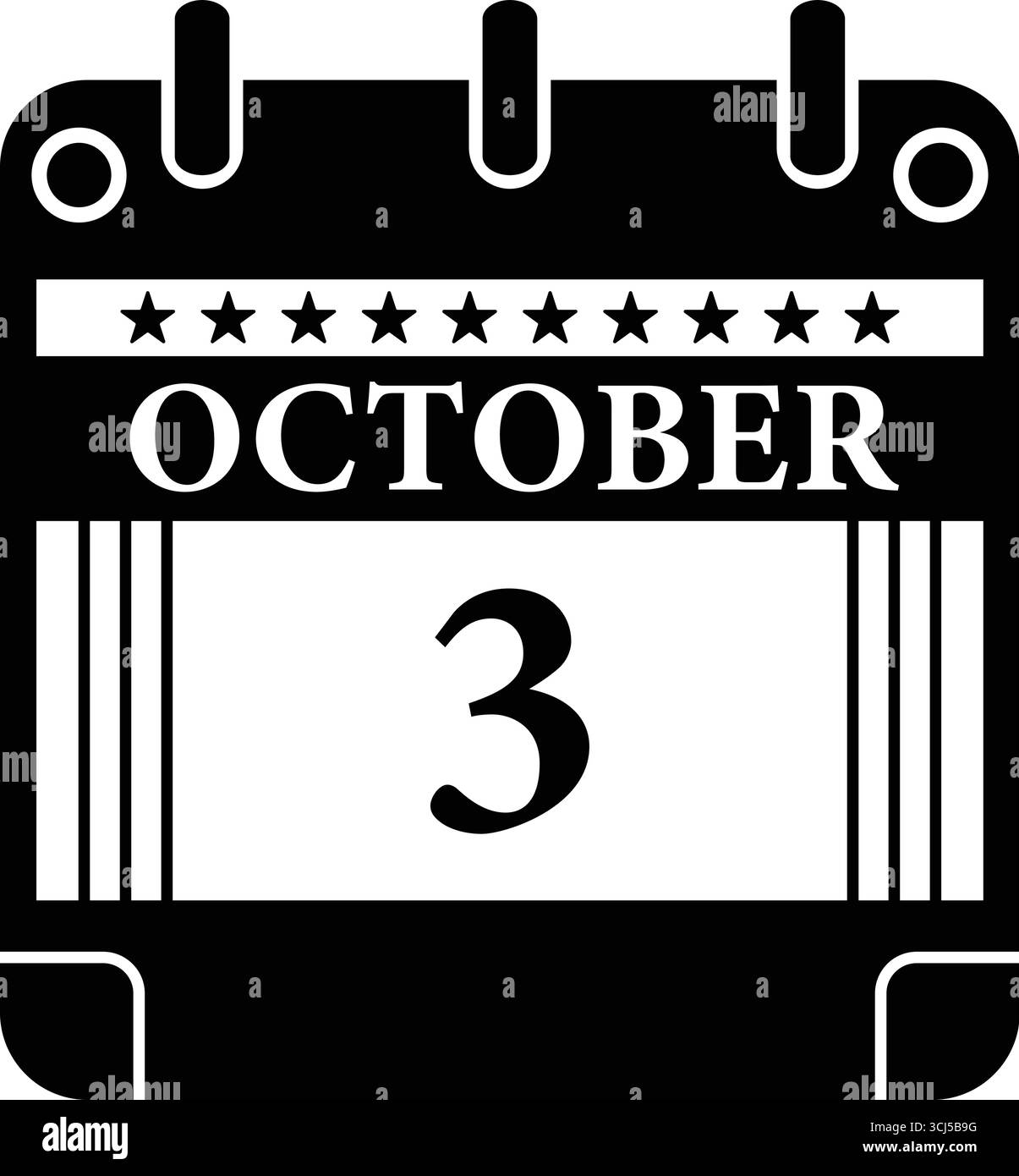 Graphique du calendrier du 3 octobre – icône de date en noir et blanc pour les événements Illustration de Vecteur