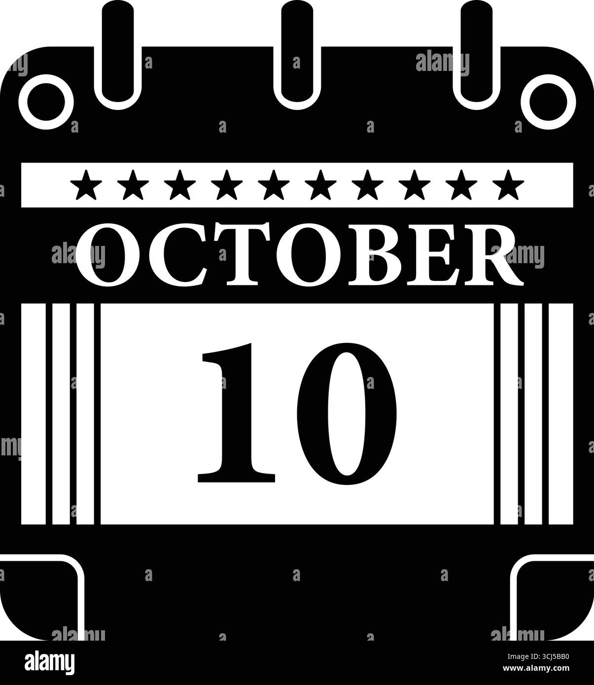 Icône de calendrier du 10 octobre – graphique de date noir et blanc pour les événements Illustration de Vecteur