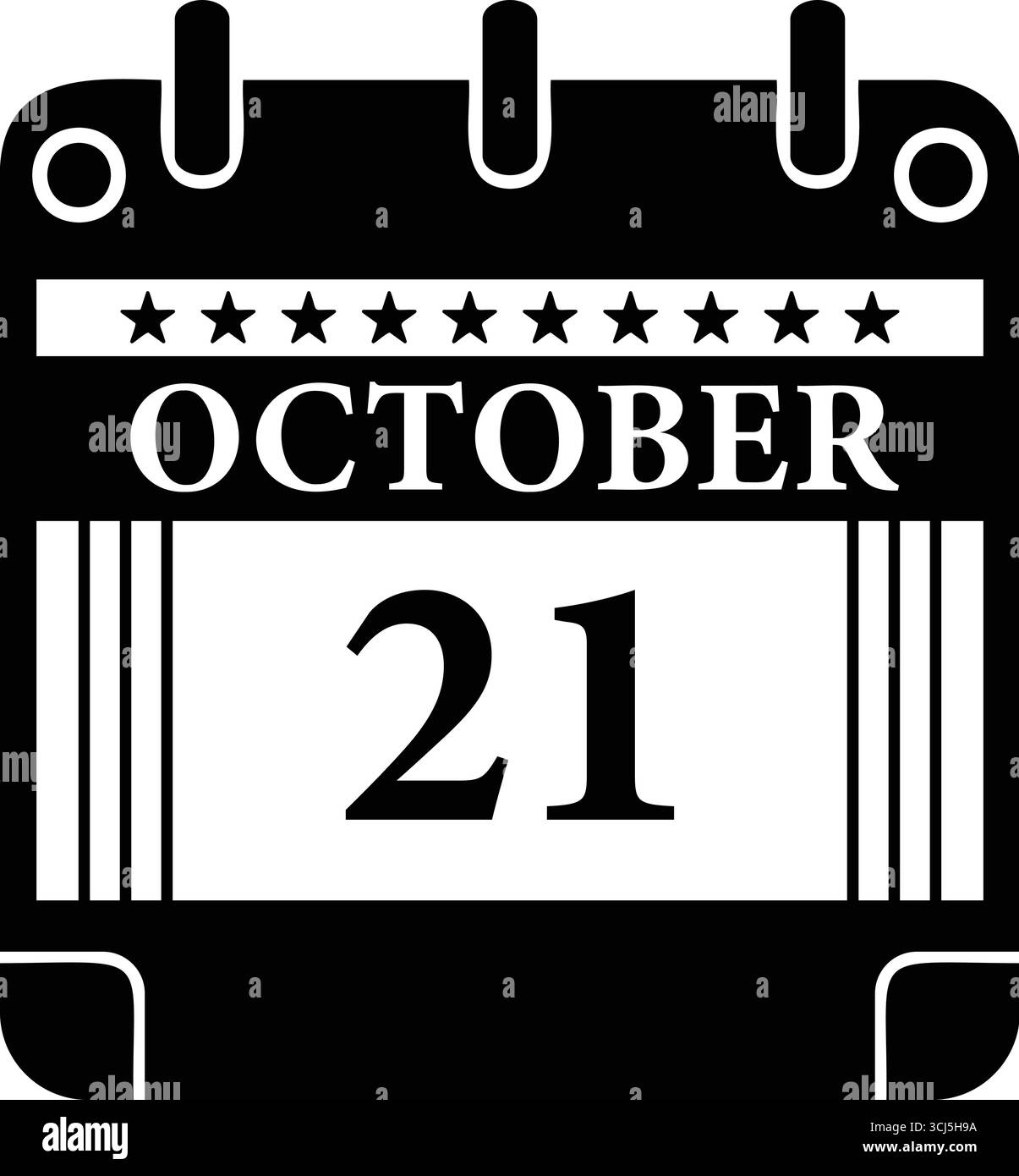 Icône de calendrier du 21 octobre – graphique de date noir et blanc pour les événements Illustration de Vecteur