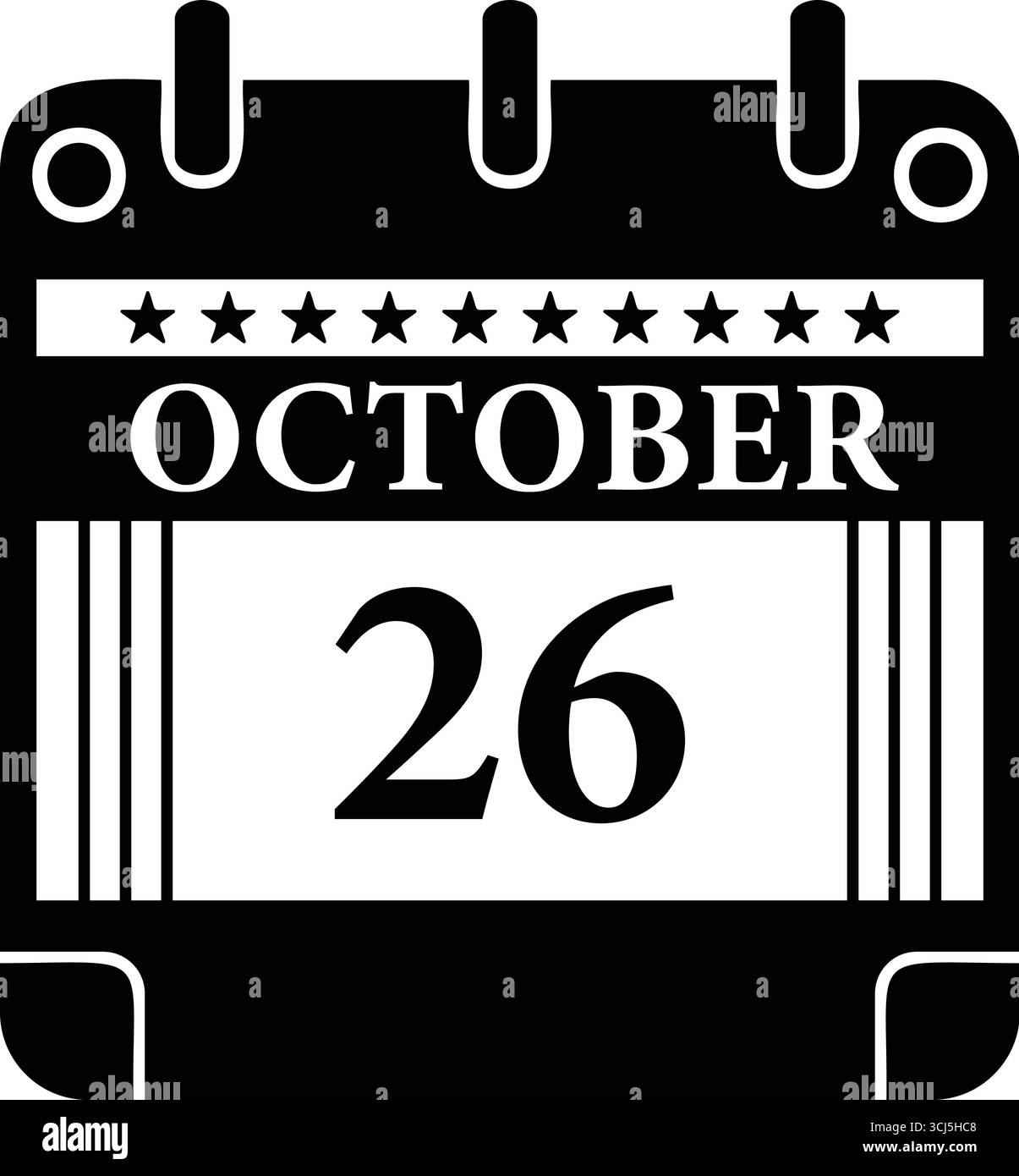 Icône de calendrier octobre 26 – graphique de date noir et blanc pour les événements Illustration de Vecteur