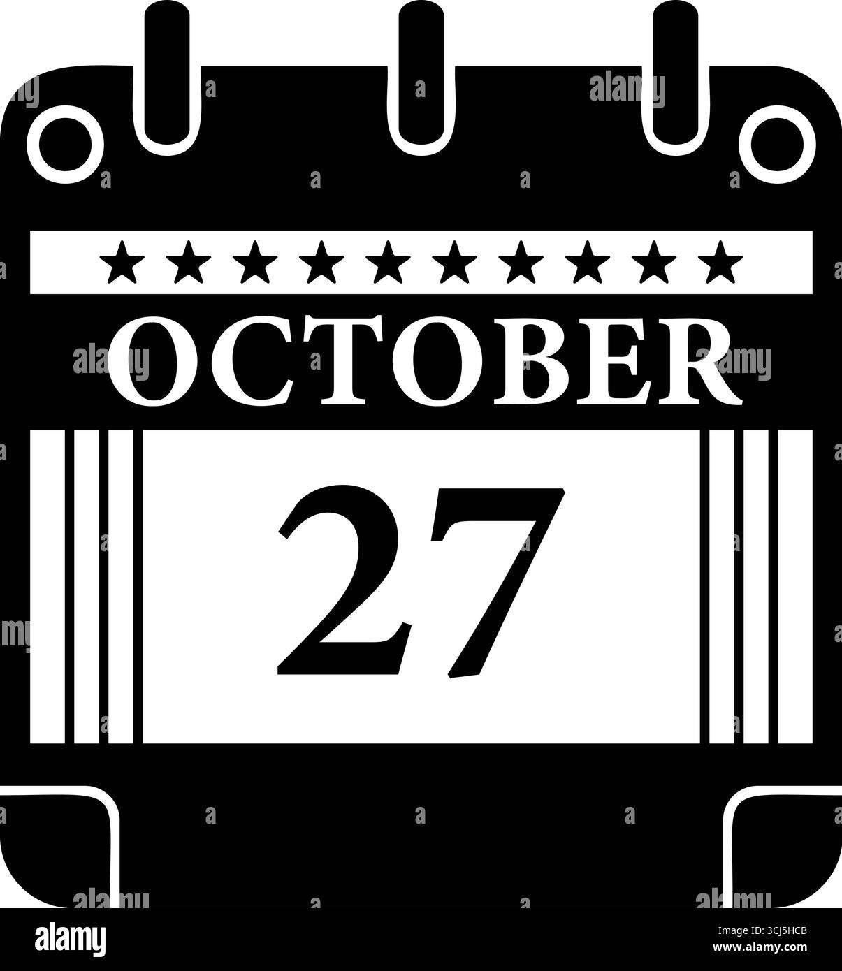 Icône de calendrier octobre 27 – graphique de date noir et blanc pour les événements Illustration de Vecteur