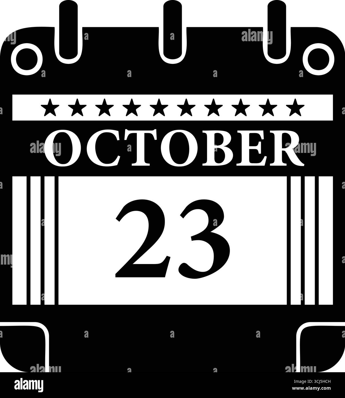 Icône de calendrier du 23 octobre – graphique de date noir et blanc pour les événements Illustration de Vecteur