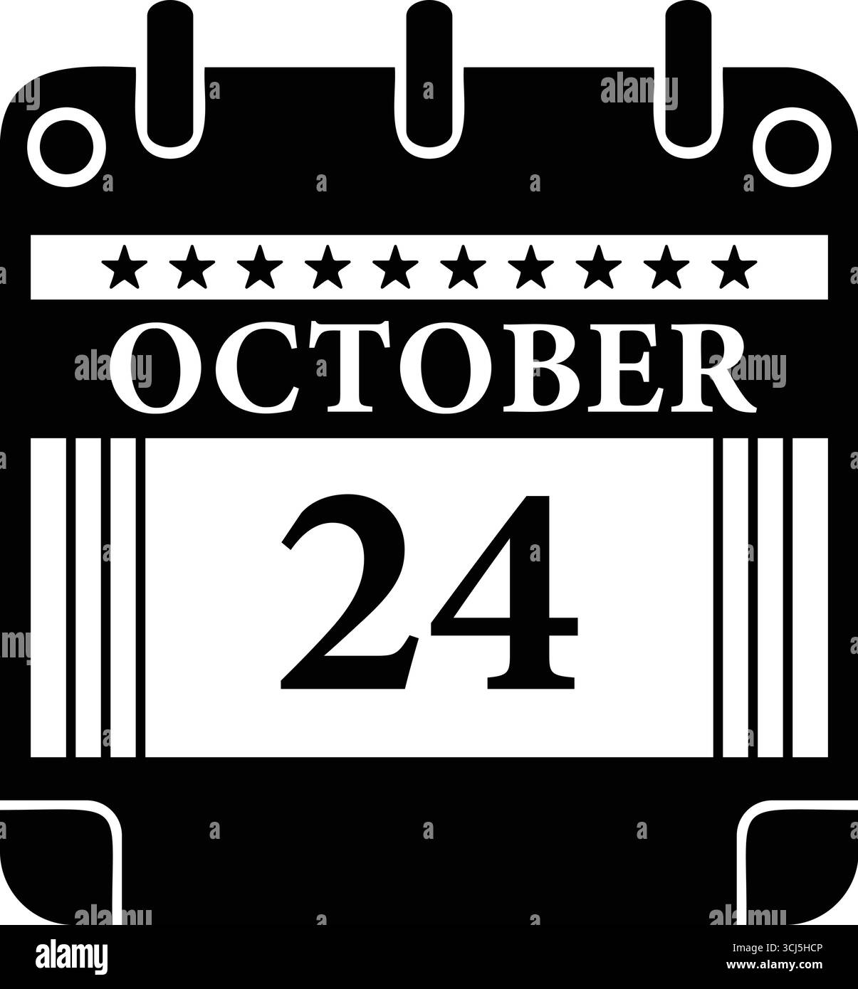 Icône du calendrier du 24 octobre – graphique de date en noir et blanc pour les événements Illustration de Vecteur