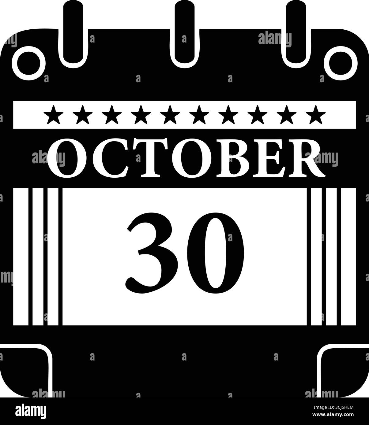 Icône de calendrier octobre 30 – graphique de date noir et blanc pour les événements Illustration de Vecteur