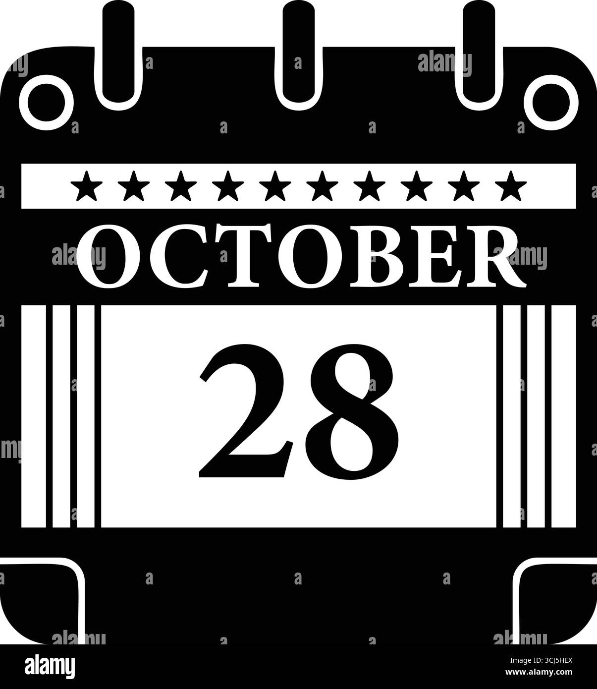 Icône de calendrier octobre 28 – graphique de date noir et blanc pour les événements Illustration de Vecteur