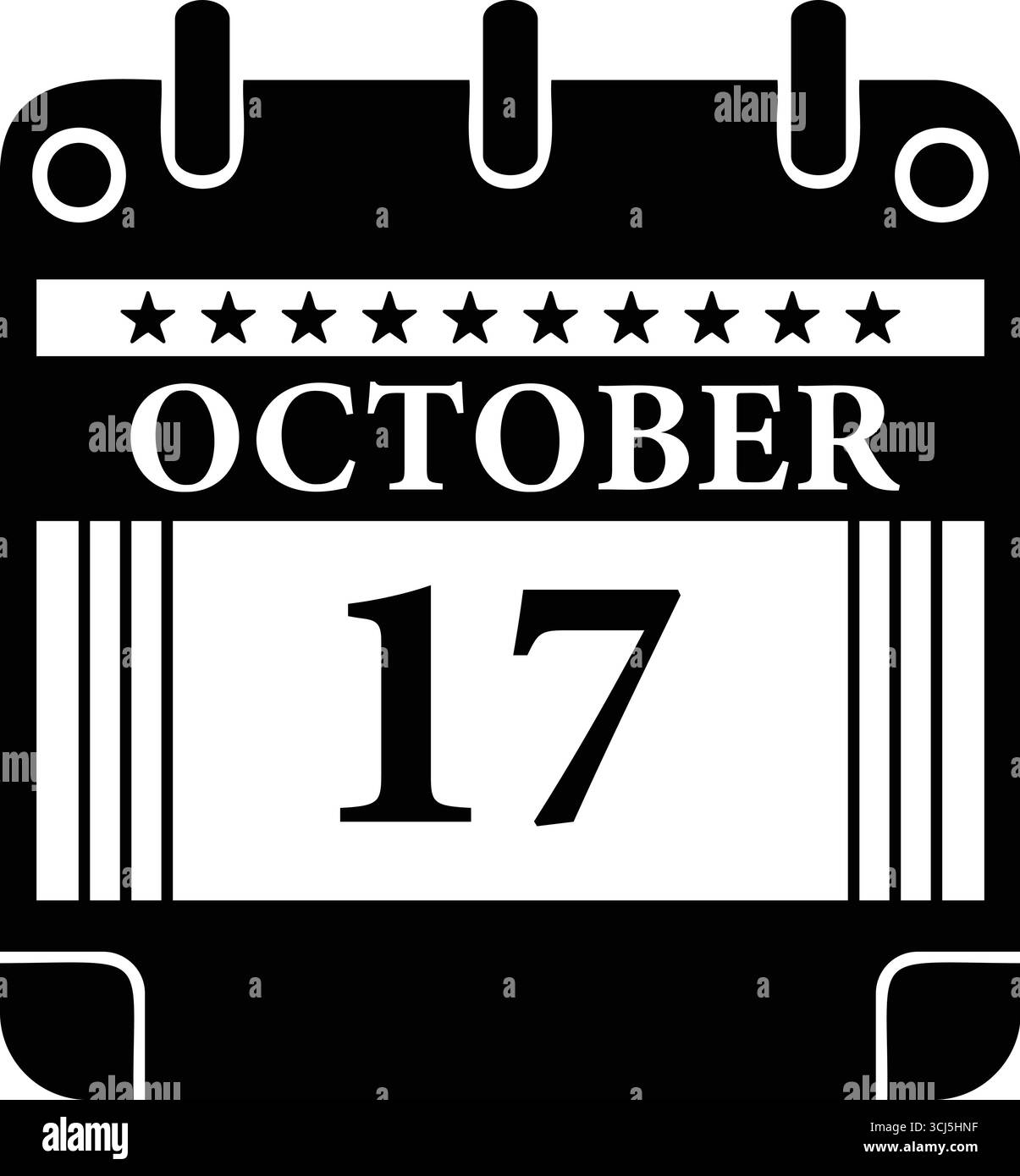 Icône de calendrier du 17 octobre – graphique de date noir et blanc pour les événements Illustration de Vecteur