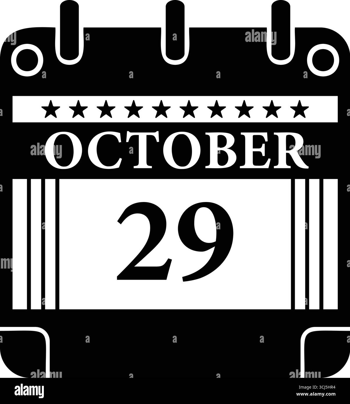 Icône de calendrier octobre 29 – graphique de date noir et blanc pour les événements Illustration de Vecteur