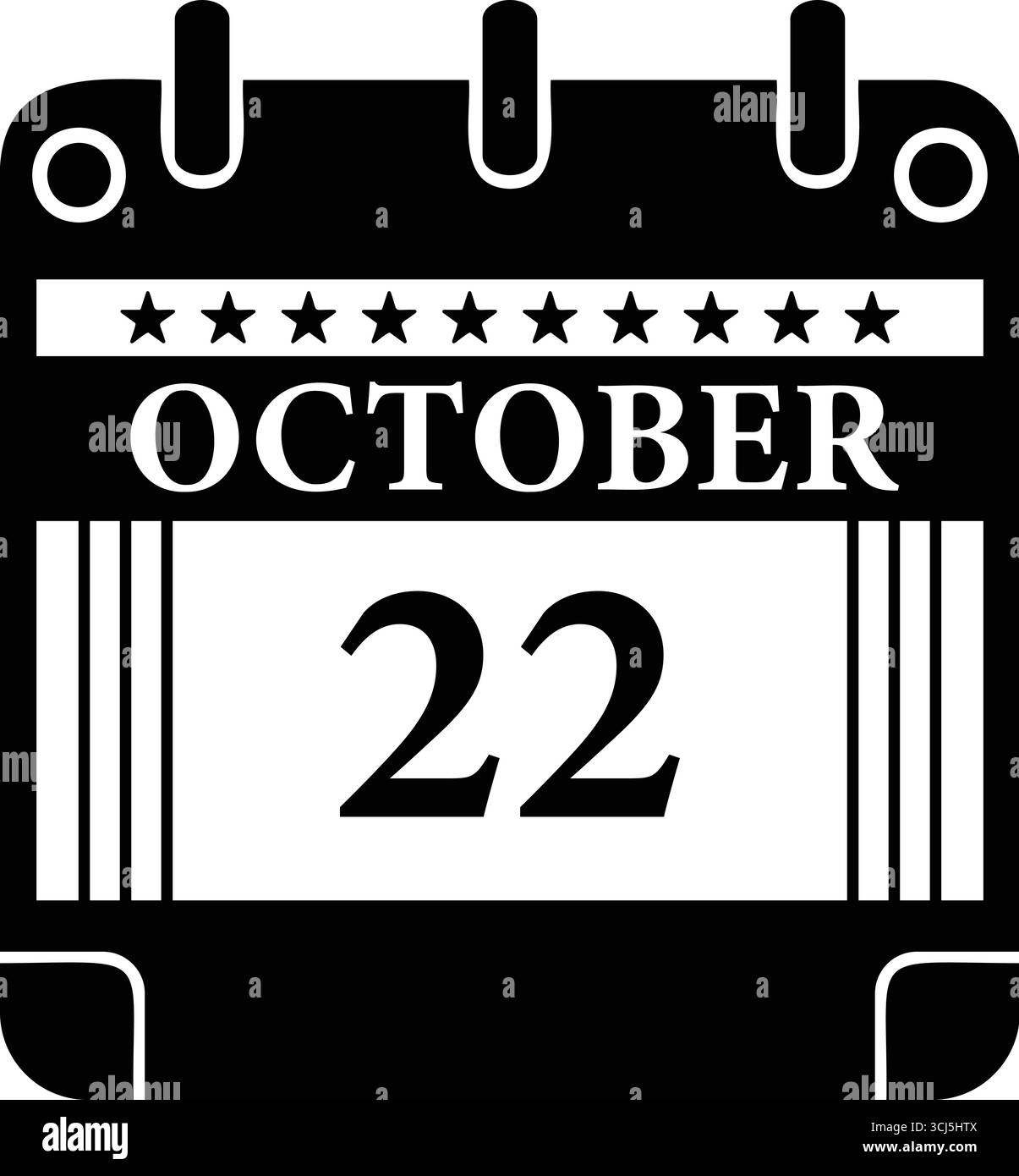 Icône de calendrier du 22 octobre – graphique de date noir et blanc pour les événements Illustration de Vecteur