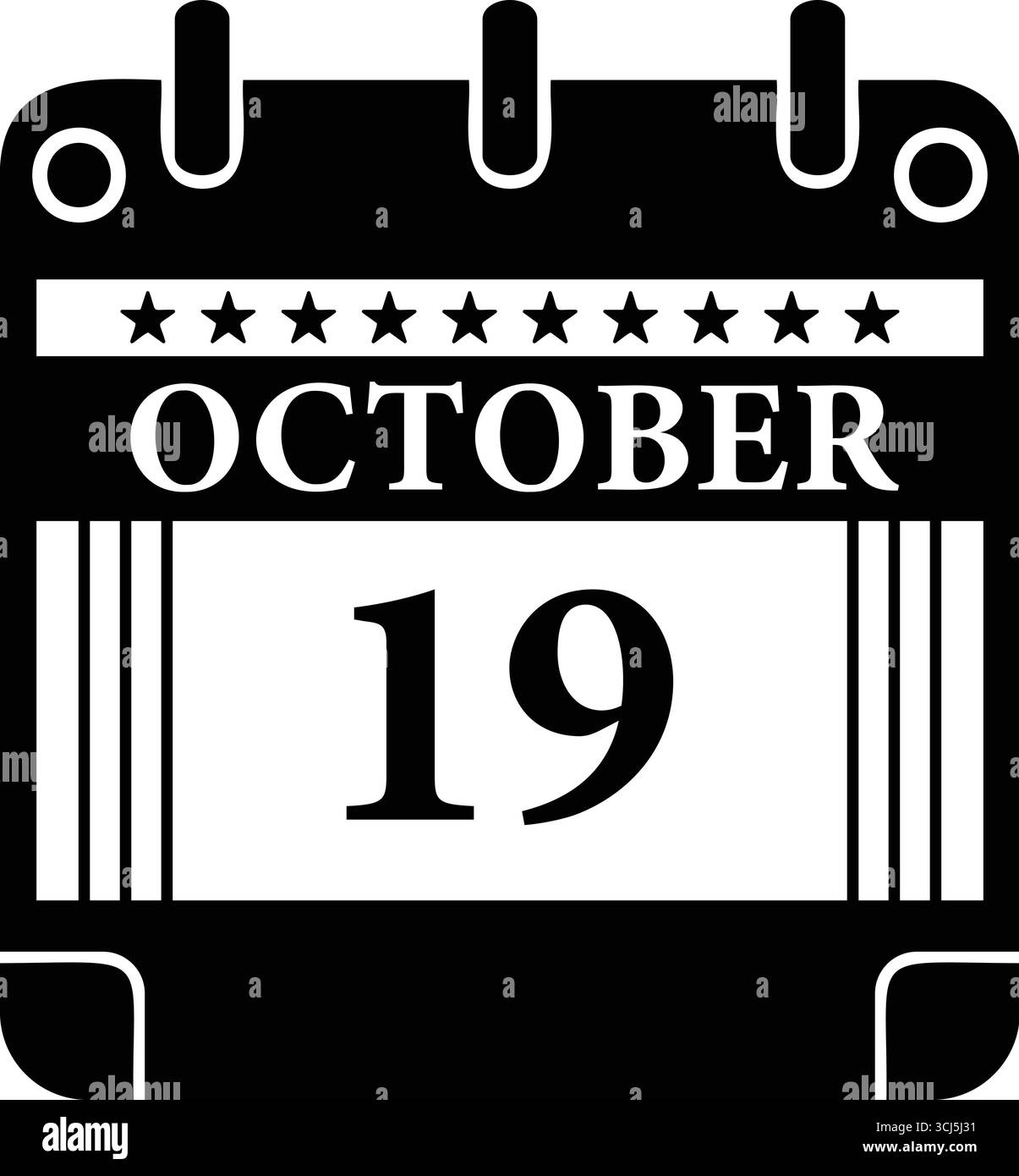Icône calendrier du 19 octobre – graphique de date noir et blanc pour les événements Illustration de Vecteur