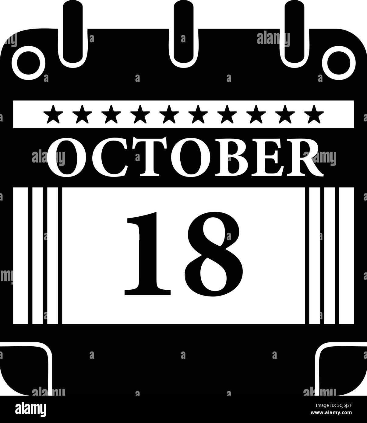 Icône de calendrier du 18 octobre – graphique de date noir et blanc pour les événements Illustration de Vecteur