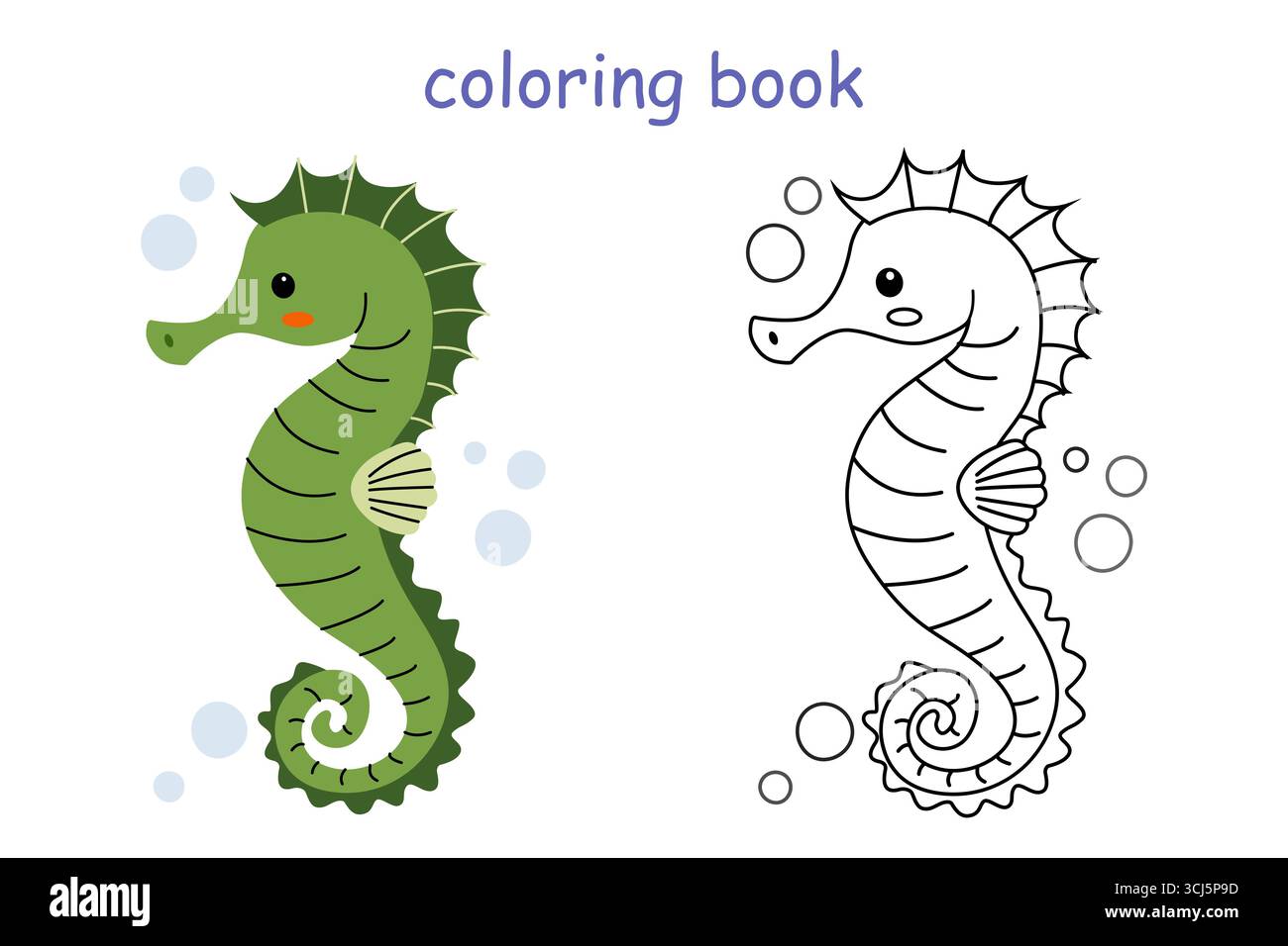 joyeux livre de coloriage hippocampe pour les enfants. Pages de coloriage d'animaux sauvages pour enfants. Illustration de Vecteur