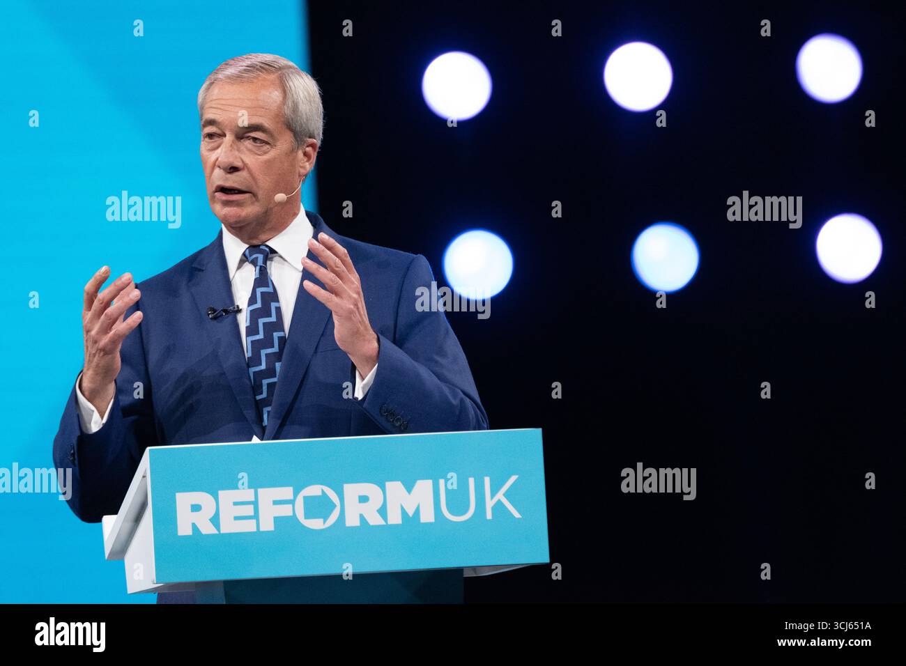 5 septembre 2025. La conférence réformiste britannique Nigel Farage présente son discours à la direction en raison de la démission de la vice-primeminister Angela Rayner. Birmingham UK photo : garyrobertsphotography crédit : GaryRobertsphotography/Alamy Live News Banque D'Images