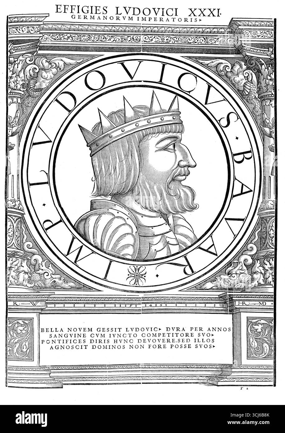 Louis IV, Louis le Bavarois, Ludovicus Bavarus, (né en 1282 ou 1286 à Munich, mort le 11 octobre 1347 à Puch près de Fürstenfeldbruck) de la maison de Wittelsbach était roi germano-romain à partir de 1314 et empereur du Saint-Empire romain germanique à partir de 1328, reproduction authentique, restaurée numériquement d'un original du XIXe siècle, date d'enregistrement non indiquée Banque D'Images