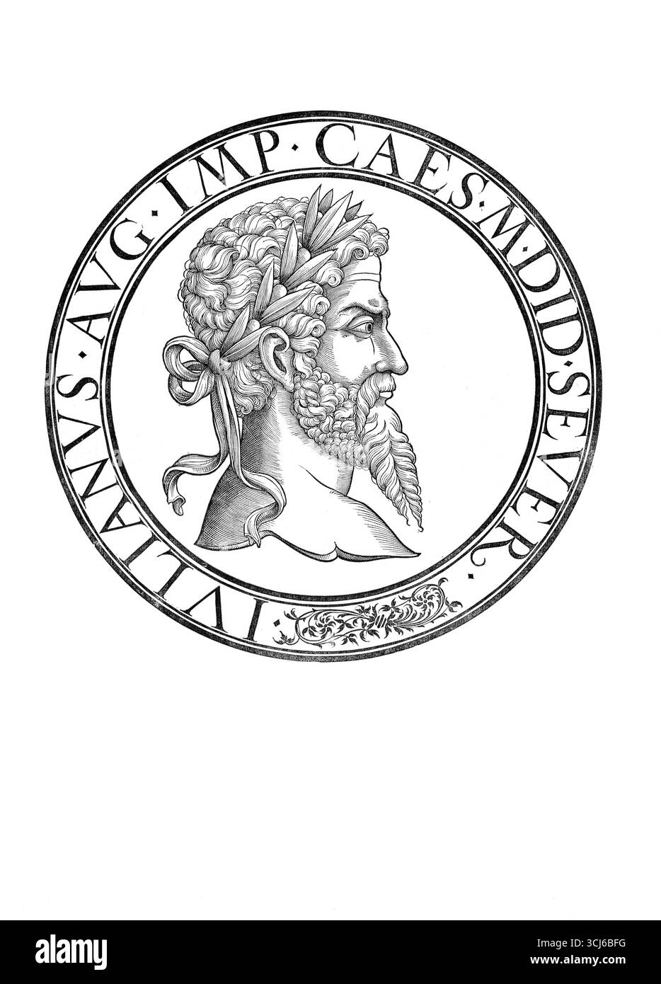 Marcus Didius Severus Iulianus, Julien Ier, (né le 30 janvier 133 ou le 2 février 137 à Milan, mort le 2 juin 193 à Rome) était empereur romain du 28 mars 193 jusqu'à sa mort après seulement 66 jours, reproduction authentique, restaurée numériquement à partir d'un original du XIXe siècle, date d'enregistrement non indiquée Banque D'Images