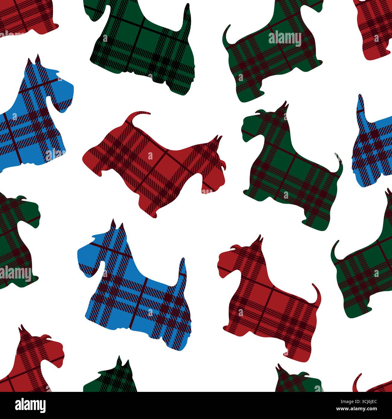 Modèle sans couture de terrier écossais sur fond à carreaux. Illustration vectorielle. Robert brûle la nuit Illustration de Vecteur
