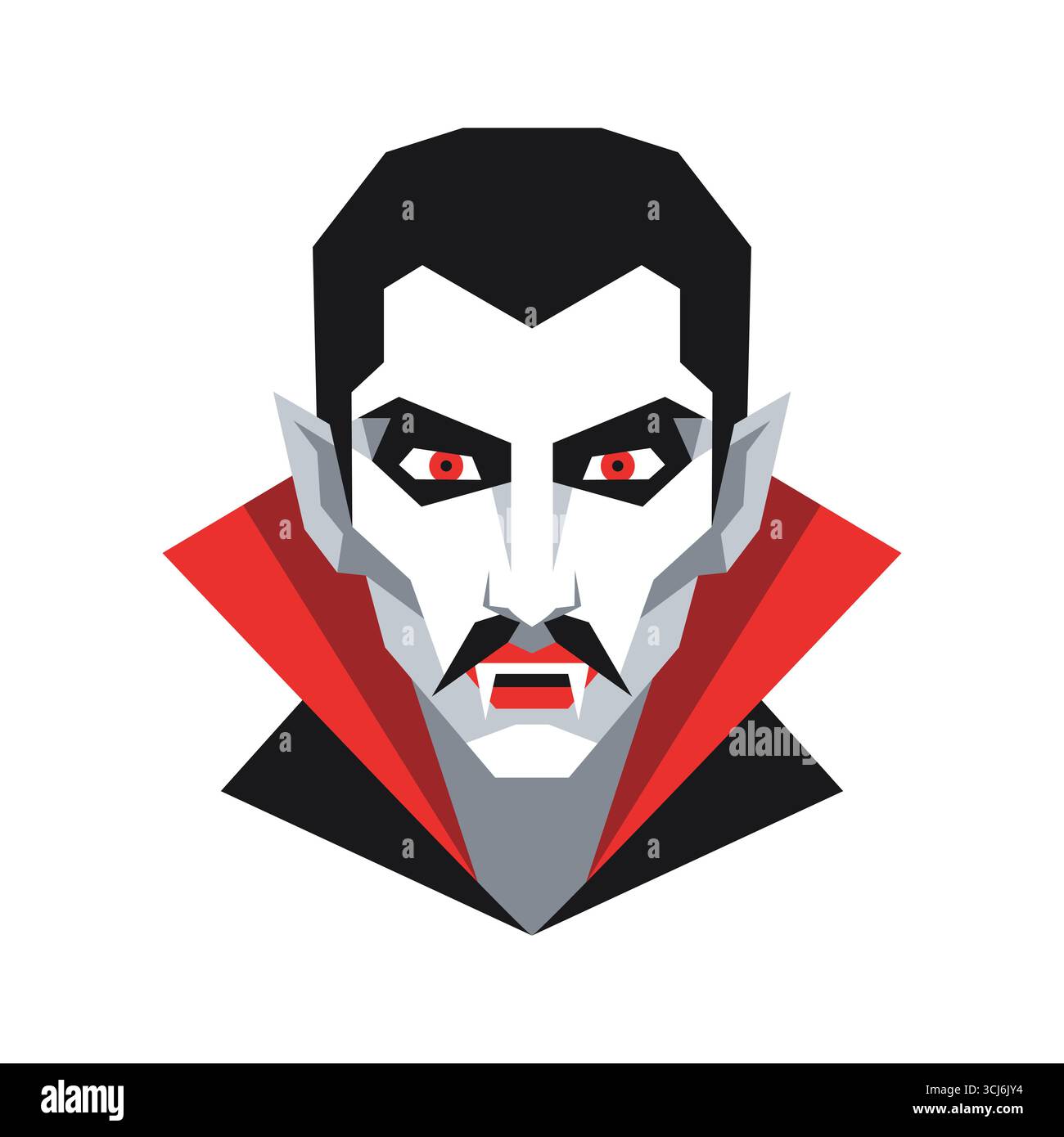 Art vectoriel de portrait de vampire avec des accents rouges et des crocs fond blanc Illustration de Vecteur