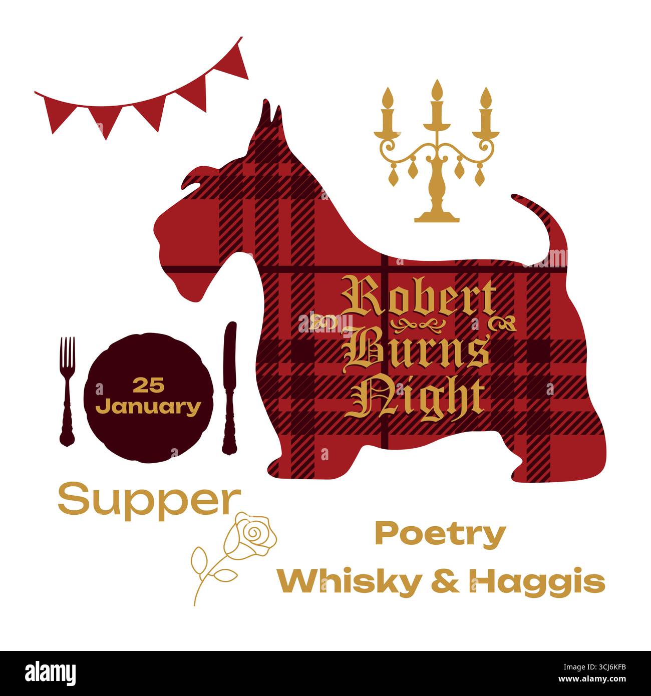 Robert Burns Night 25 janvier Festival du patrimoine écossais. Carte d'invitation au souper Burns Night. Illustration de Vecteur