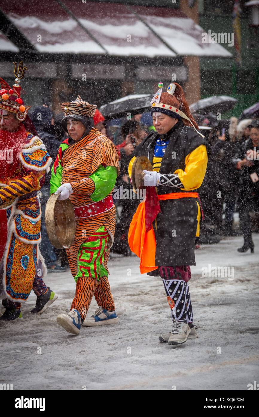 Danseurs colorés se produisant lors des célébrations du nouvel an chinois à Vancouver, 2025 Banque D'Images