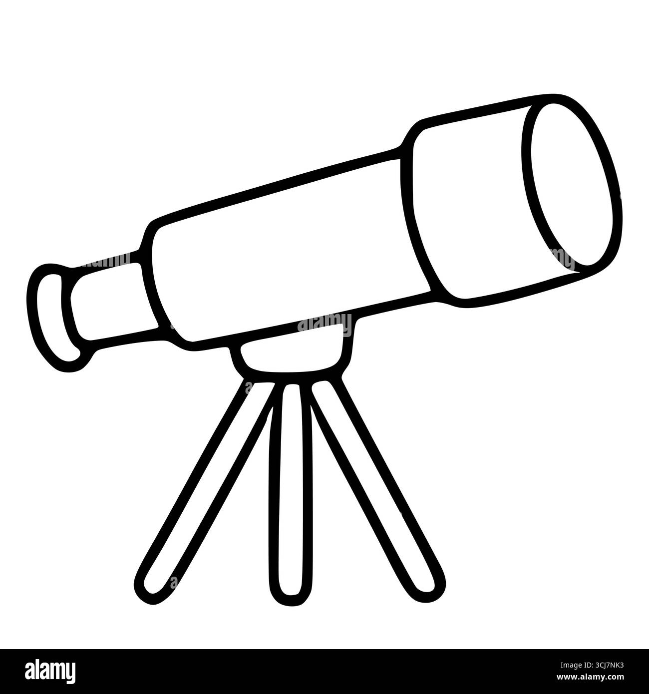 Une illustration vectorielle simple d'un télescope à contour noir sur un trépied, parfait pour les conceptions liées à l'astronomie ou le matériel éducatif. Illustration de Vecteur