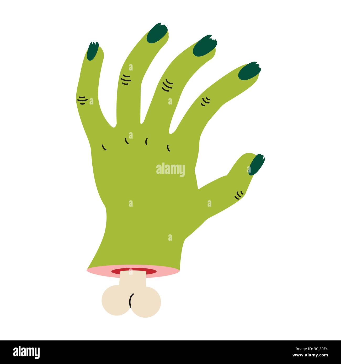 Main de zombie dessinée à la main. Motif Halloween. Fond blanc isolé. Illustration vectorielle dans un style plat. Illustration de Vecteur