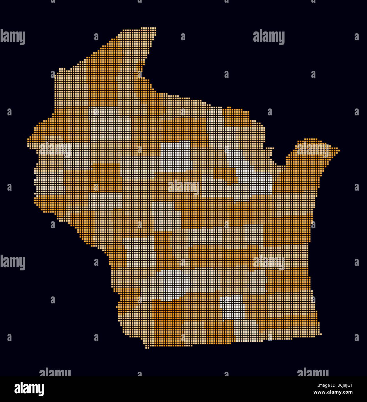 Carte en pointillés du Wisconsin. Carte de style numérique de l'état sur fond sombre. Forme Wisconsin avec points carrés. Style de points colorés. Carrés de petite taille. Illustration de Vecteur