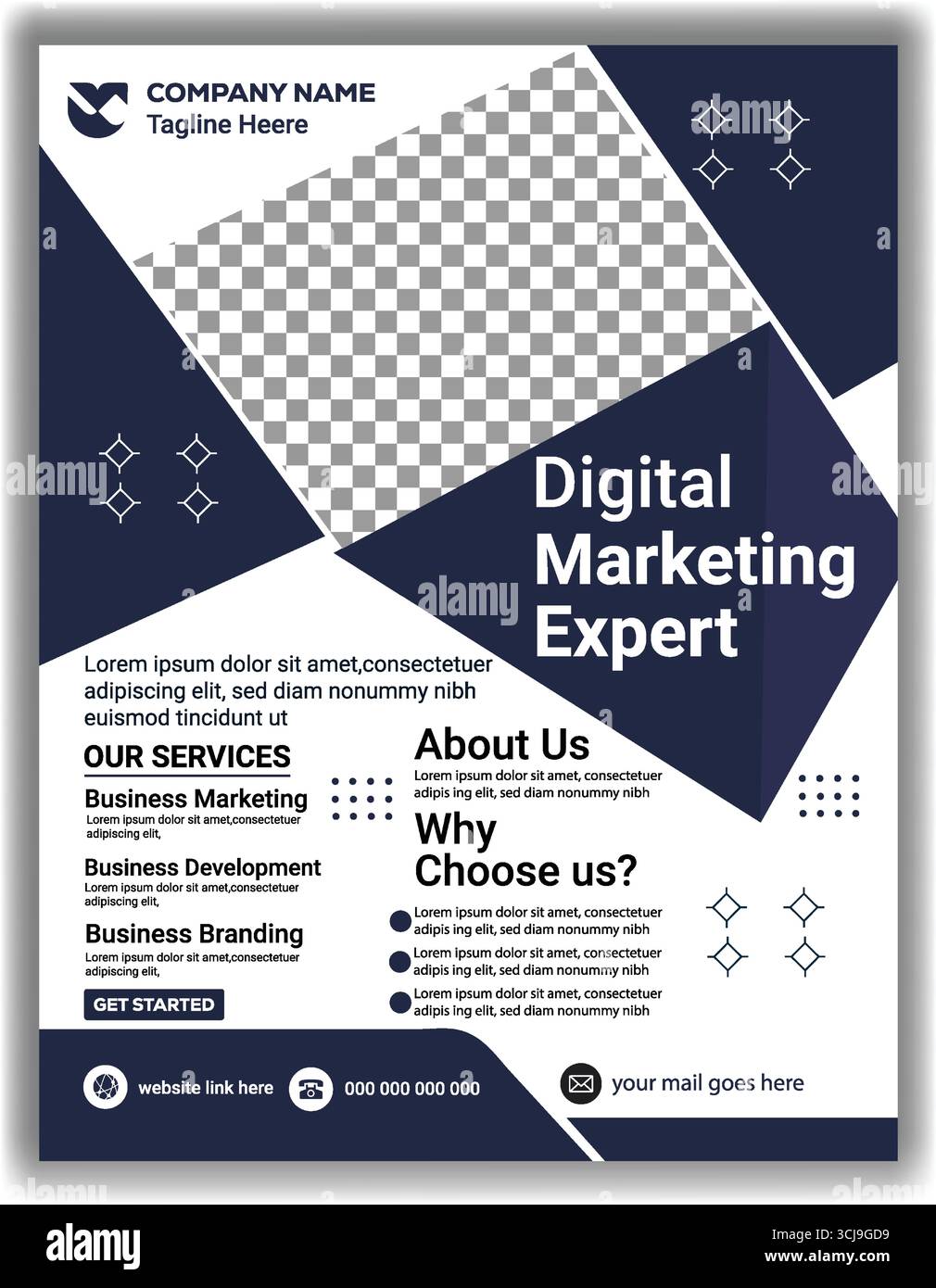 Modern Business Marketing Expert Flyer Layout Professional Bleu foncé et Blanc conception de bannières de médias sociaux Illustration de Vecteur