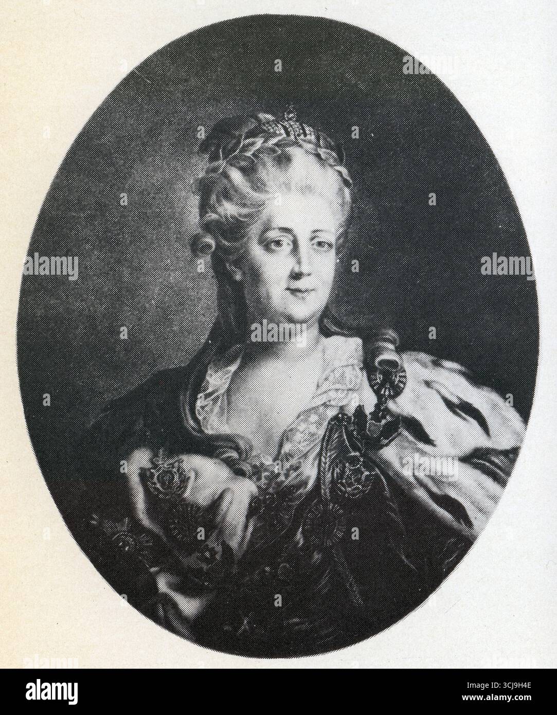 L'impératrice Catherine II, grand-mère d'Alexandre Ier. Gravure de G. Skorodoumov, d'après un tableau de F. Rokotov Banque D'Images