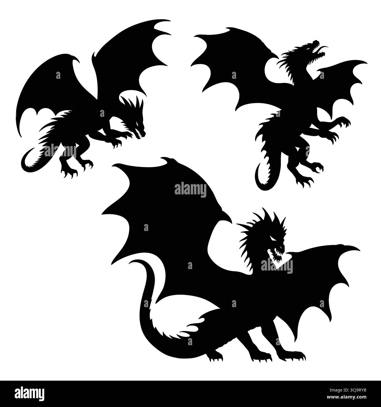 Dragon avec ailes tatouage conception silhouette pose Illustration de Vecteur