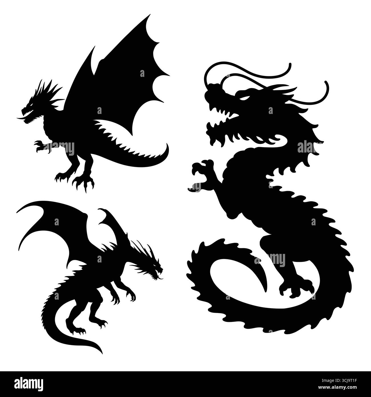 Dragon avec ailes tatouage conception silhouette pose Illustration de Vecteur Dragon avec ailes tatouage conception silhouette pose Illustration de Vecteur