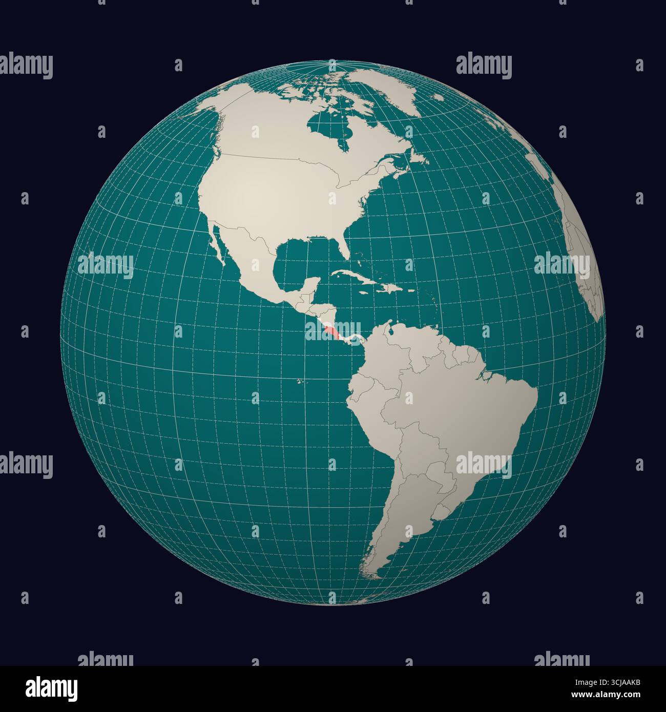 République du Costa Rica sur la carte Globe centré sur le Costa Rica. Emplacement du pays sur la carte du monde. Palette de couleurs sarcelle menthe pâle. Illustration de Vecteur