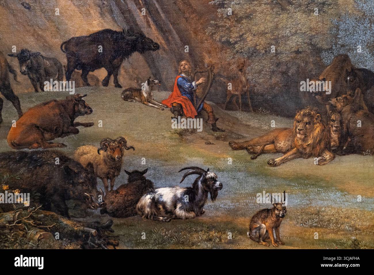 DÉTAIL de Paulus Potter 'Orphée et les animaux' 1650 ; peinture néerlandaise de l'âge d'or du XVIIe siècle. 1600s. Pour la peinture originale entière voir 3CJAFH9 Banque D'Images